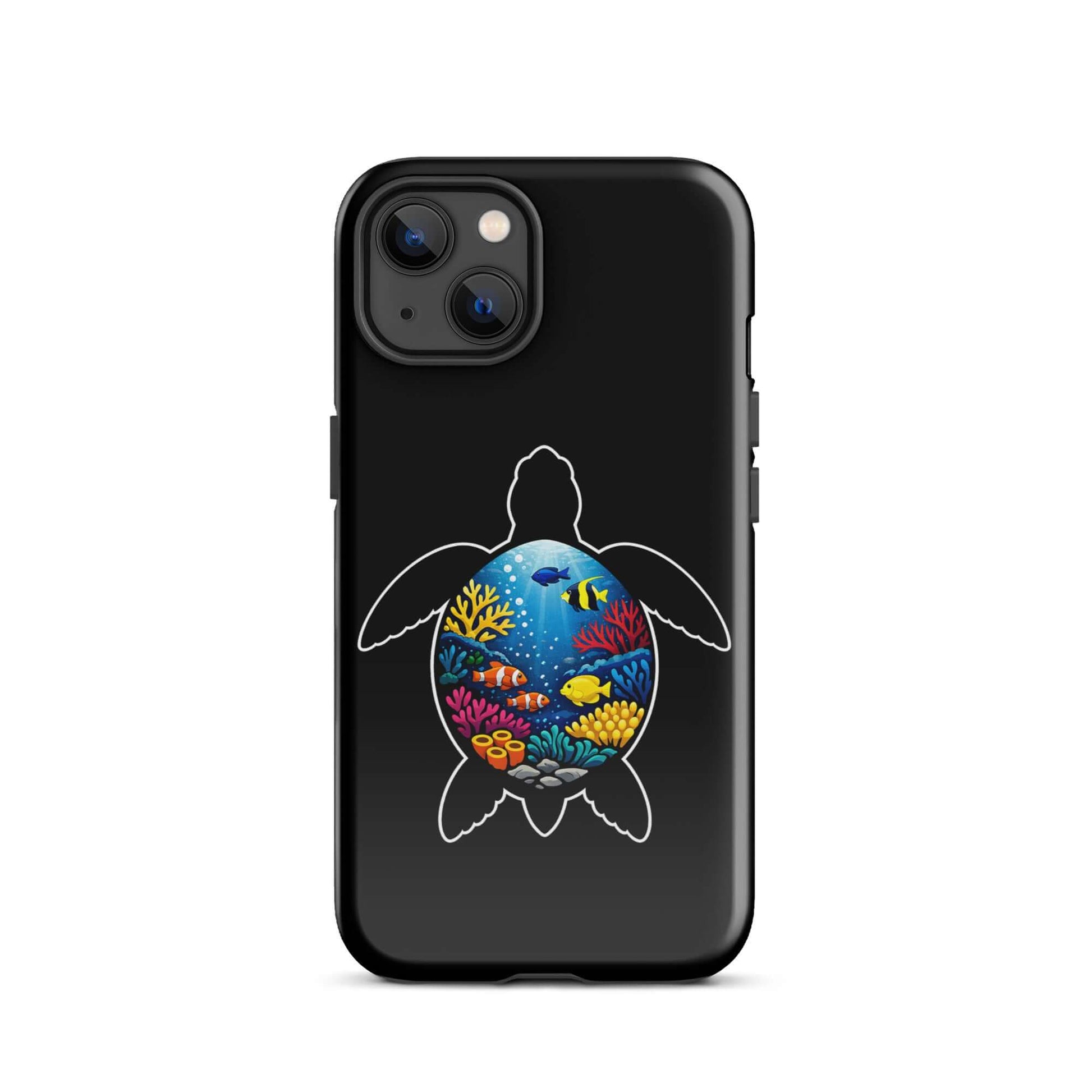 Phone Case for iPhone featuring vibrant sea turtle reef design with colorful coral scene.