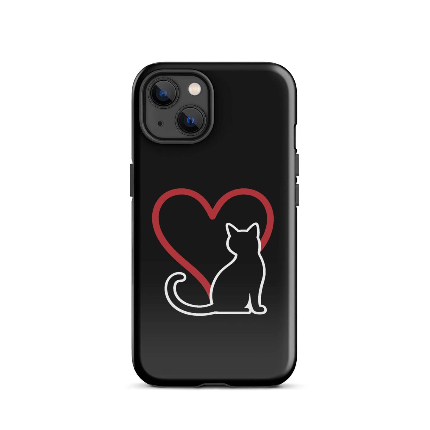 Phone Case featuring a minimalist black cat design and a red heart, perfect for cat lovers.