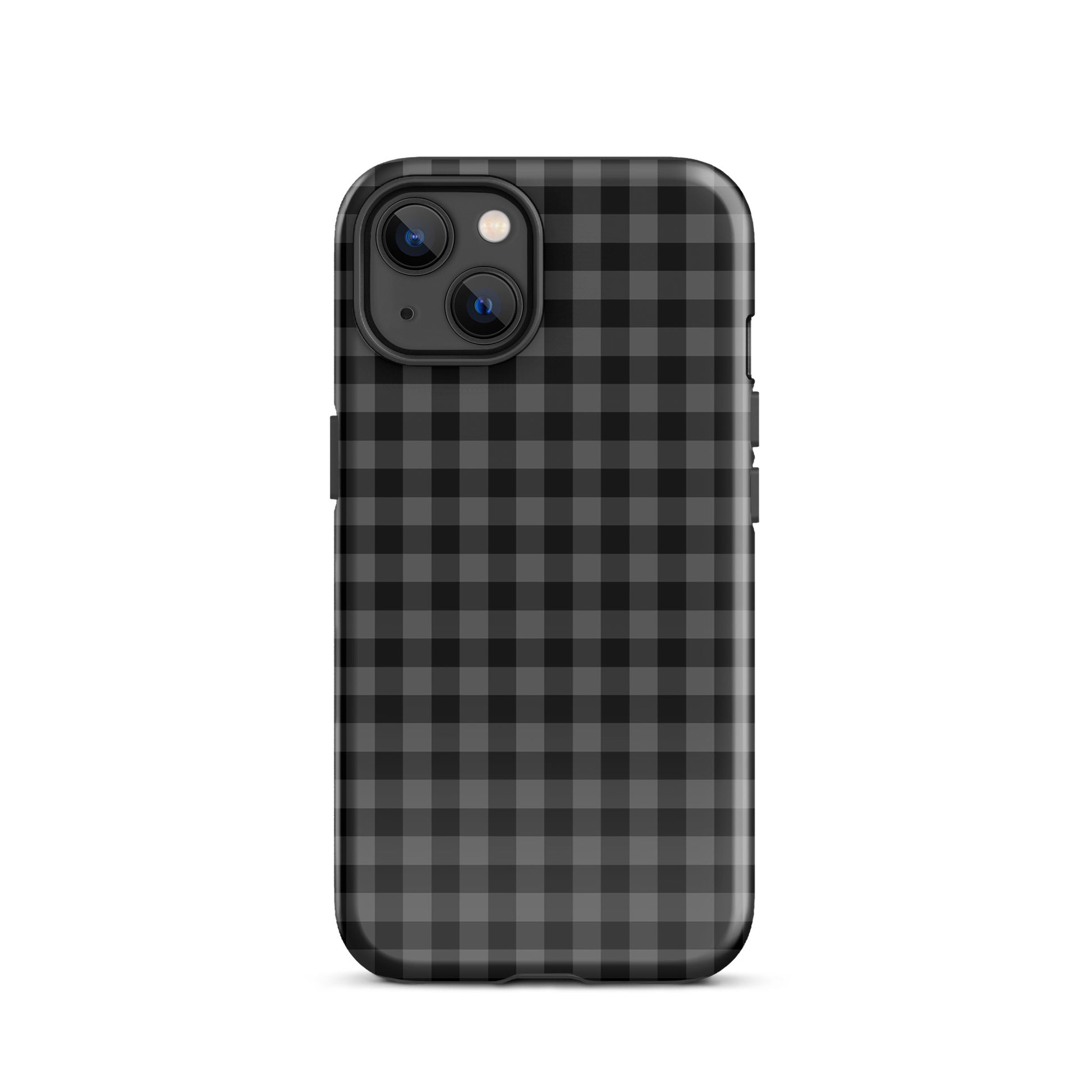 Phone Case for iPhone with black-and-charcoal gingham pattern, modern style and durable protection.