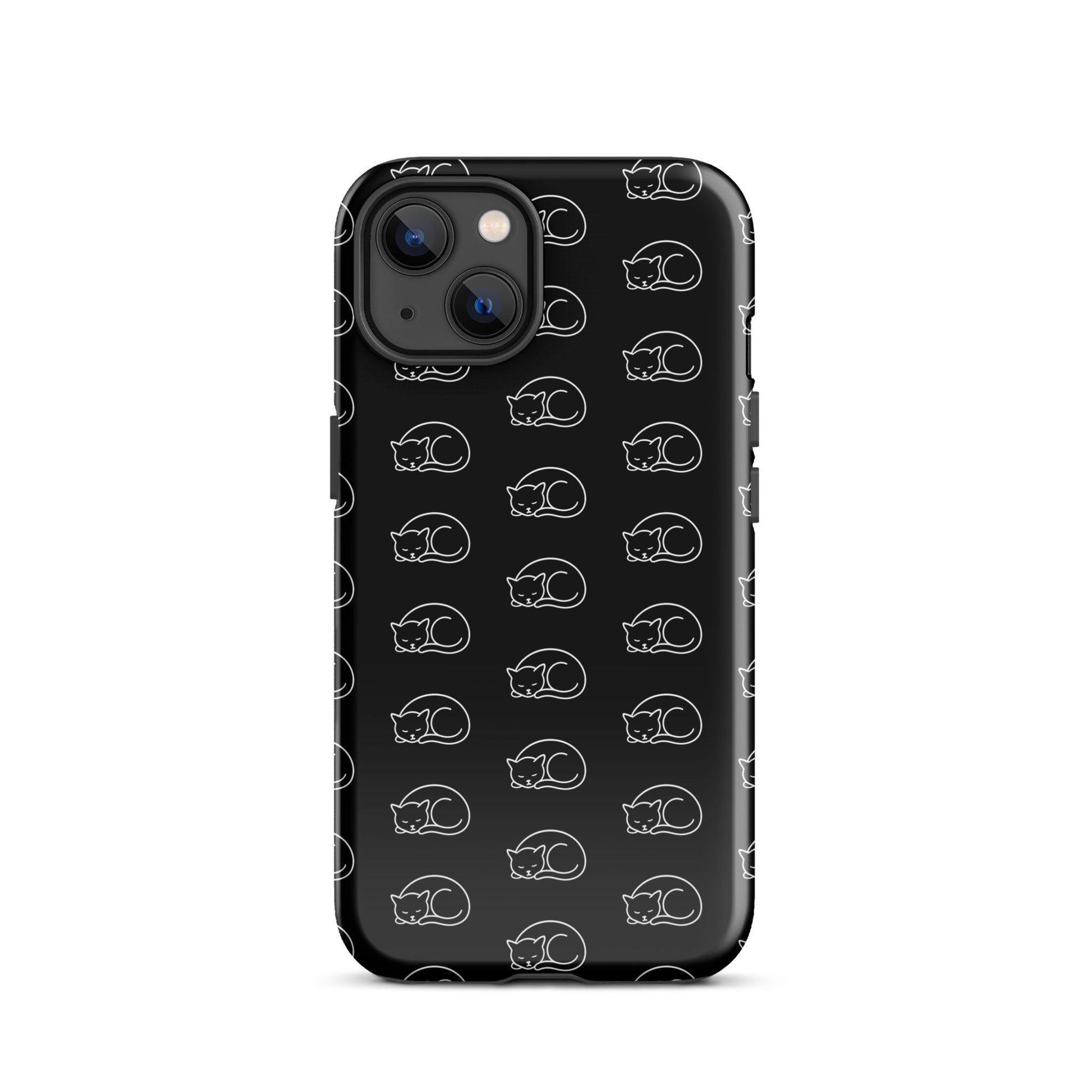 Phone case for iPhone with a curled-up cat pattern, perfect for feline fans seeking stylish protection for their device.
