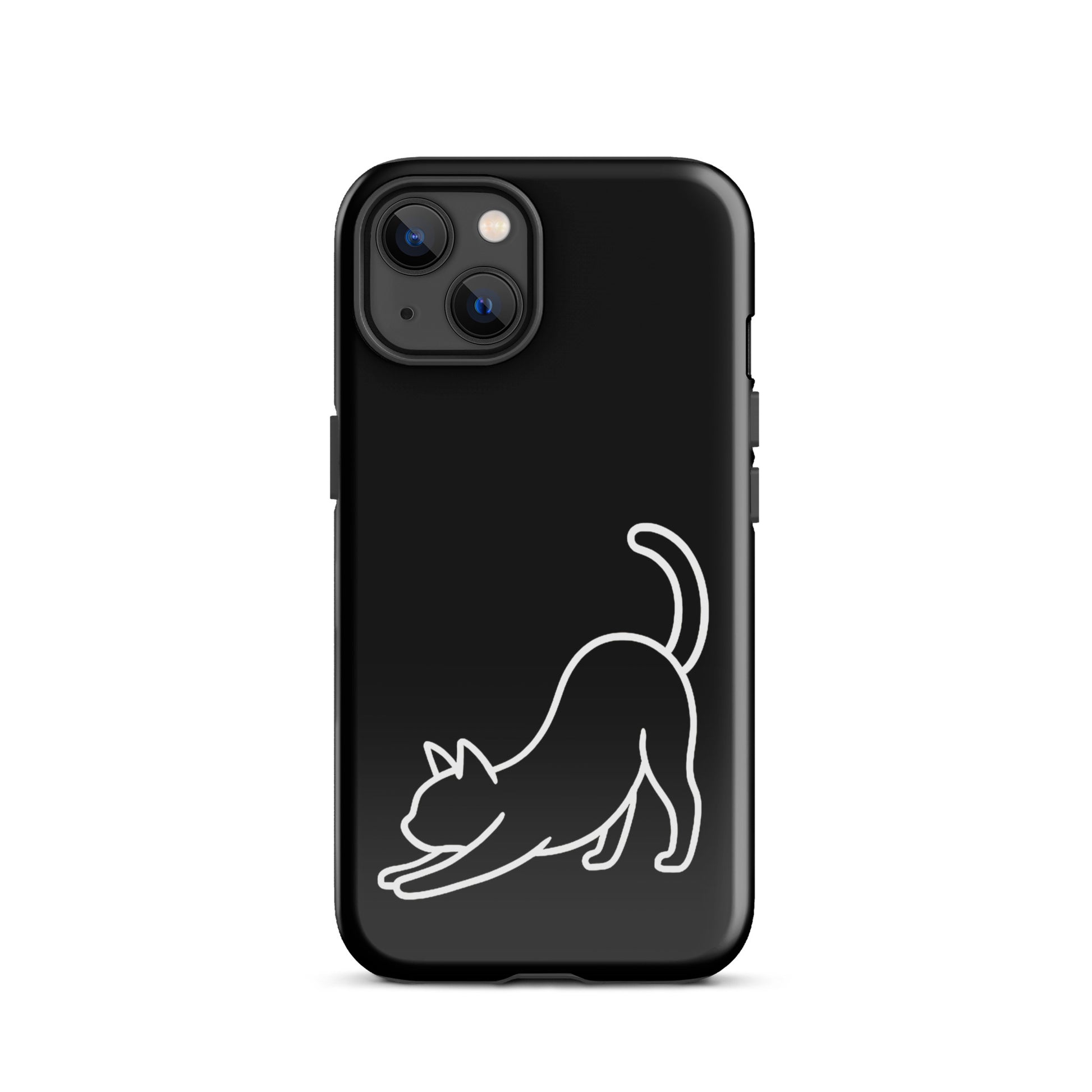 Phone Case with minimalist stretching cat design for iPhone, offering stylish protection for cat lovers.