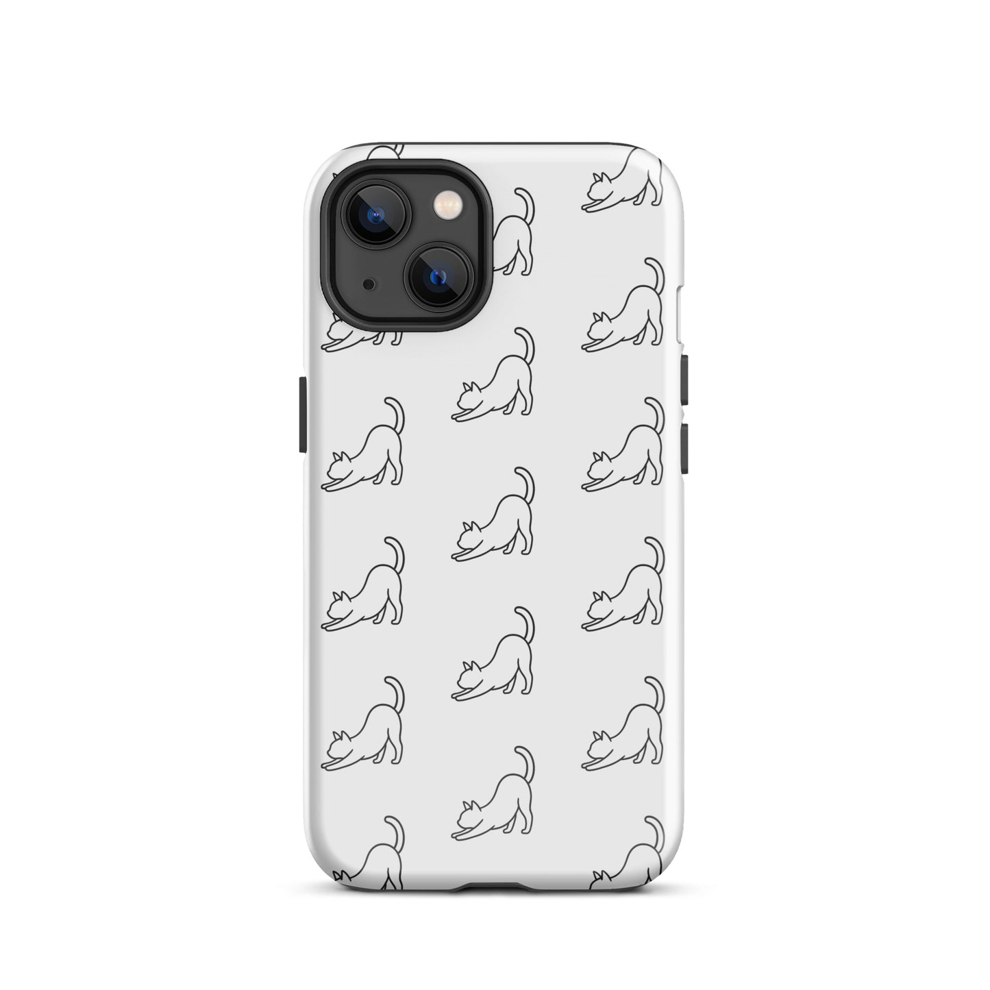 Phone Case for iPhone with minimalist stretching cat pattern, ideal for cat lovers seeking style and protection.