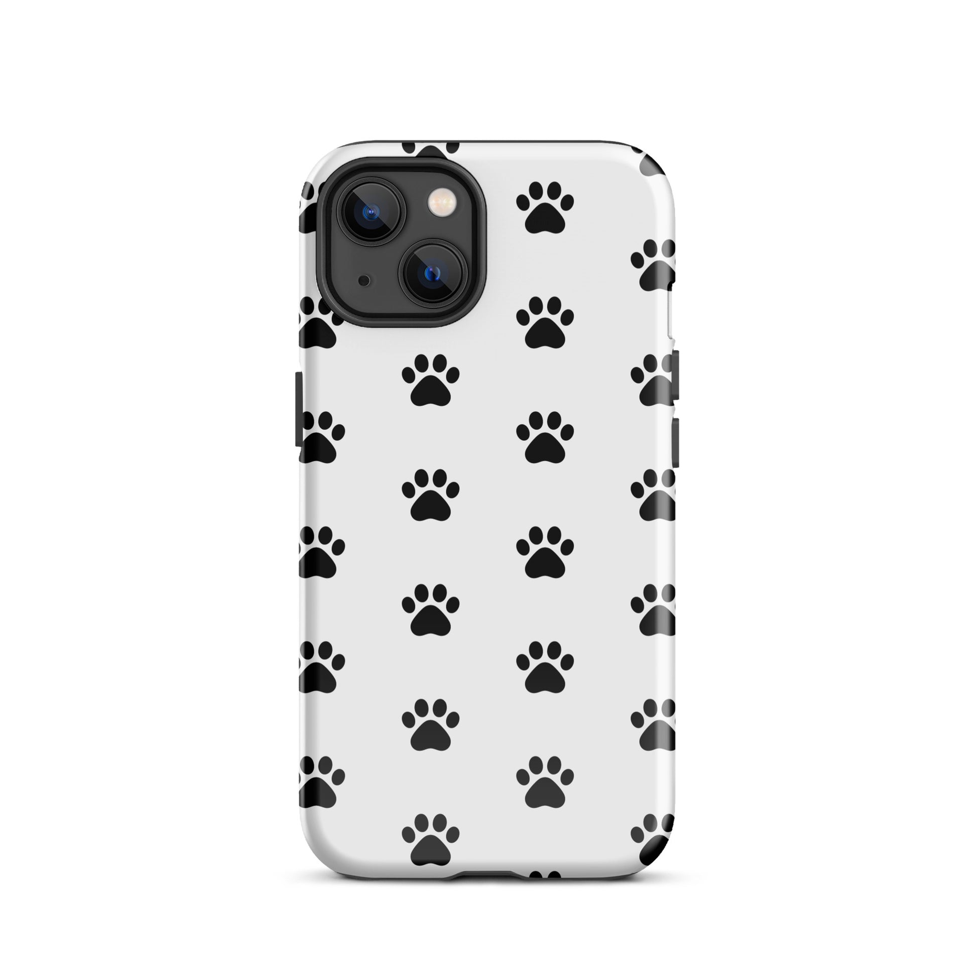 Phone Case with black paw print design for iPhone, perfect for pet lovers who adore cats and dogs. Modern, stylish accessory.