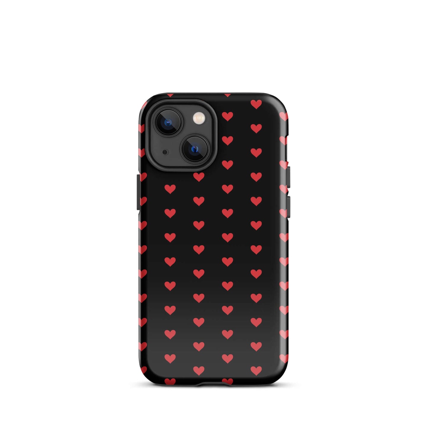Phone Case for iPhone featuring a pattern of fiery red hearts on a black background.
