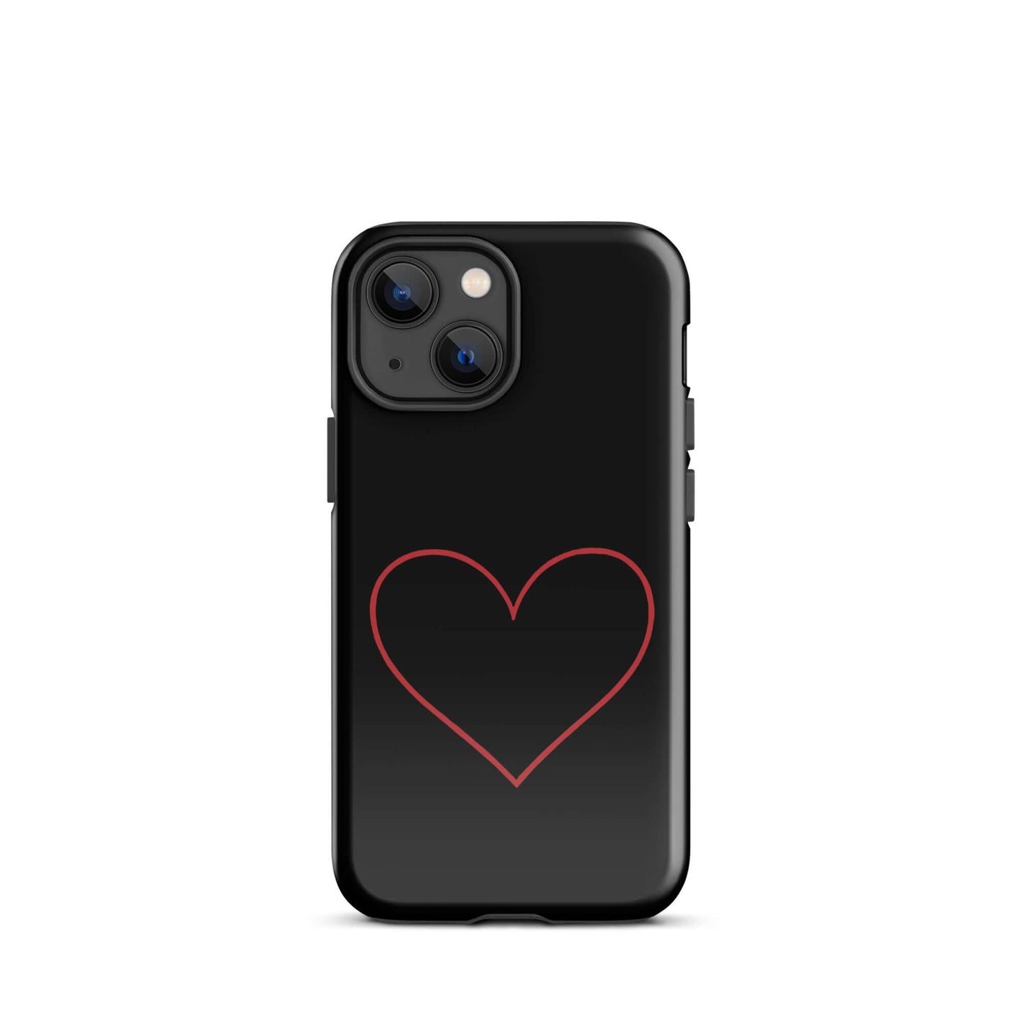 Phone Case for iPhone featuring a minimalist crimson heart design on a sleek black background.
