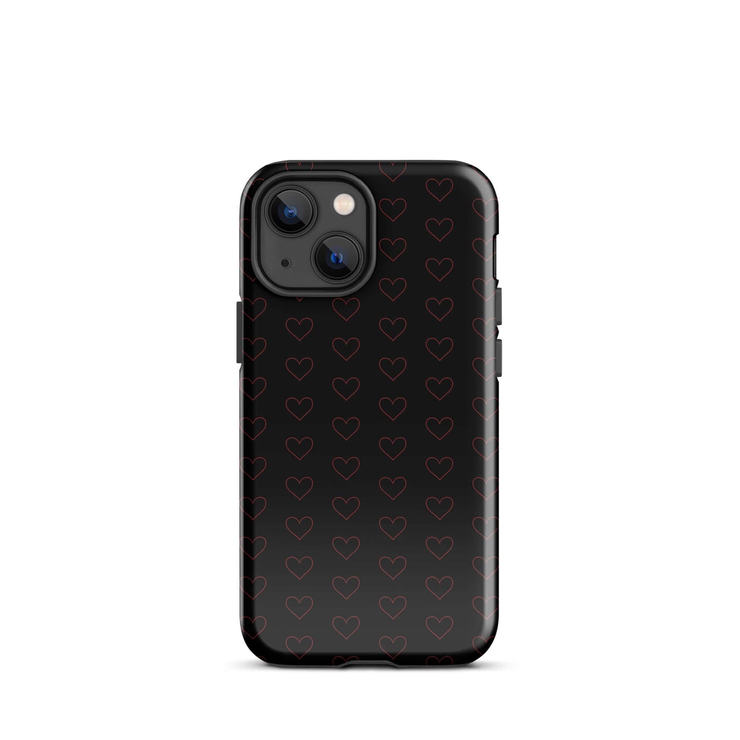 Phone Case for iPhone with a stylish crimson heart pattern on a black background.