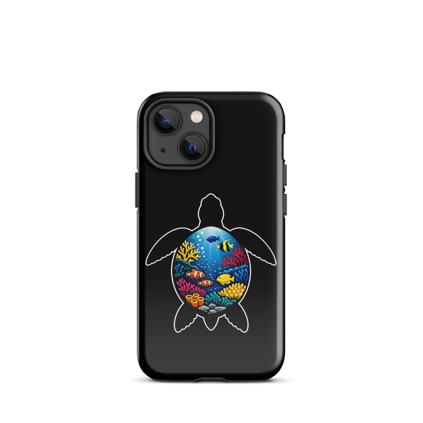 Phone Case for iPhone featuring vibrant sea turtle reef design with colorful corals and fish.