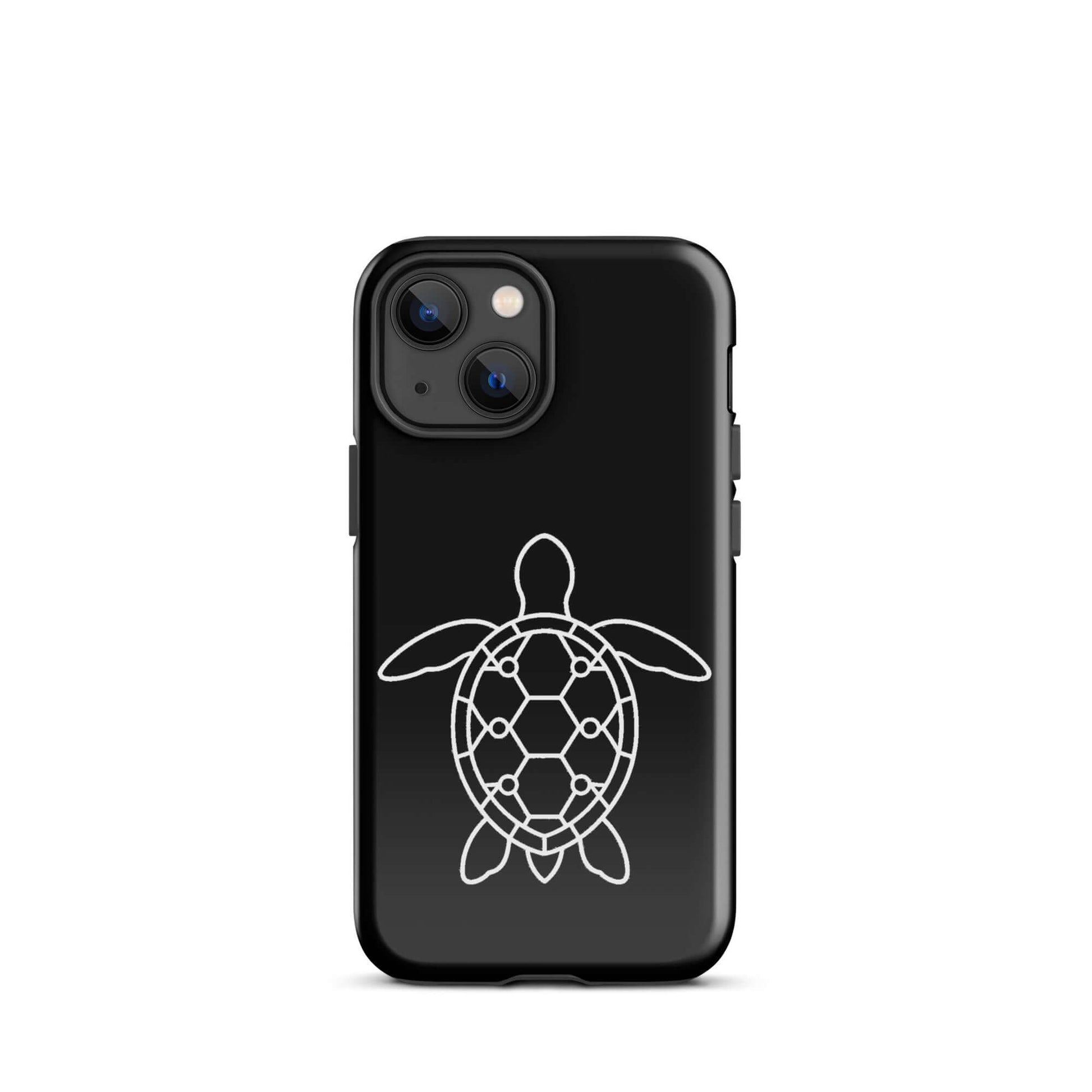 Phone case featuring a minimalist sea turtle silhouette design in white against a black background.