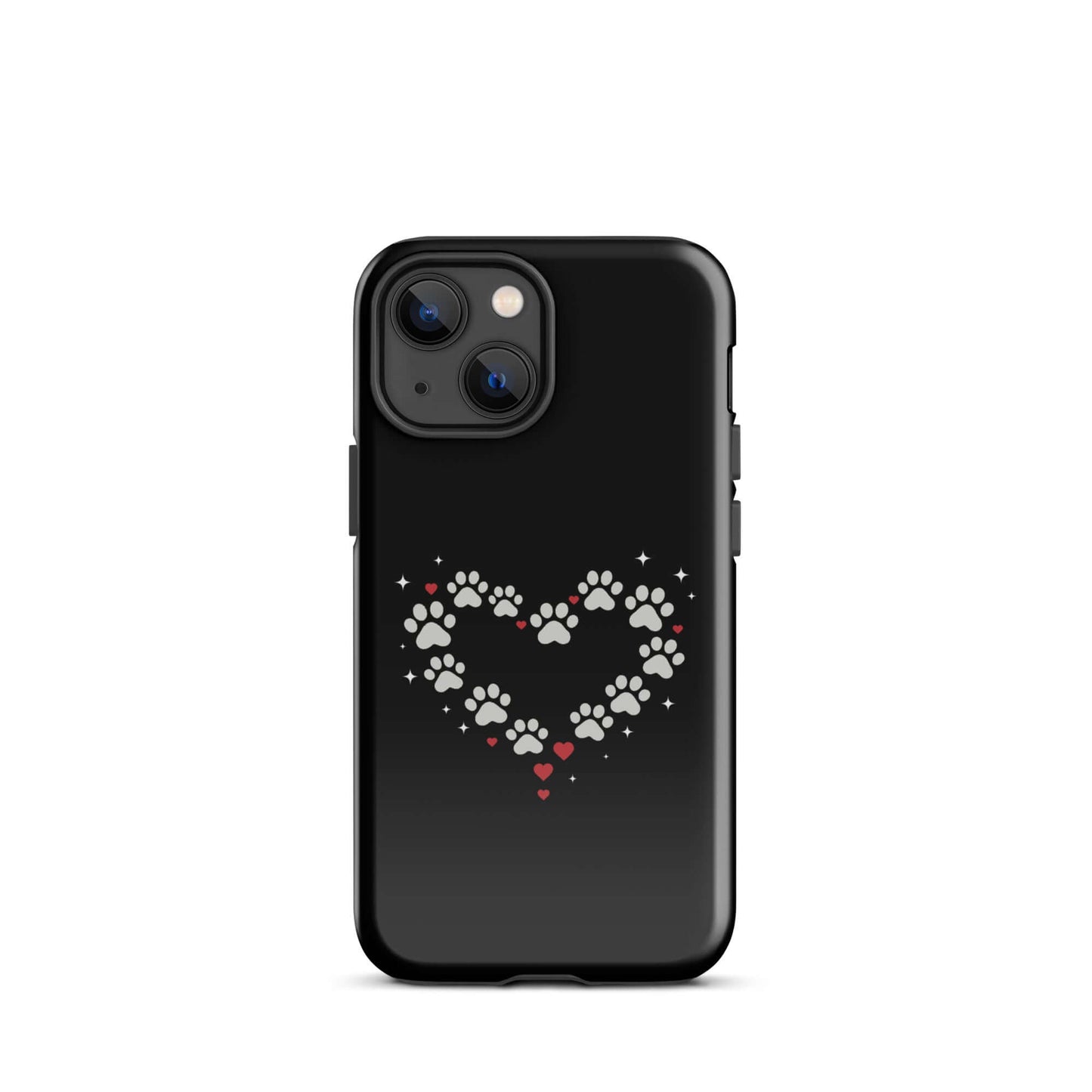 Phone Case featuring a stylish paw-print heart design for pet lovers, set on a bold black backdrop.