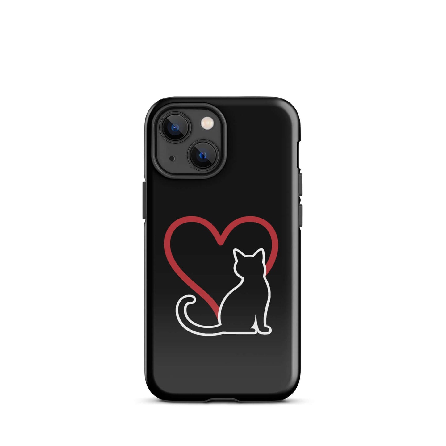 Phone Case for iPhone featuring a black cat silhouette and red heart design for cat lovers.