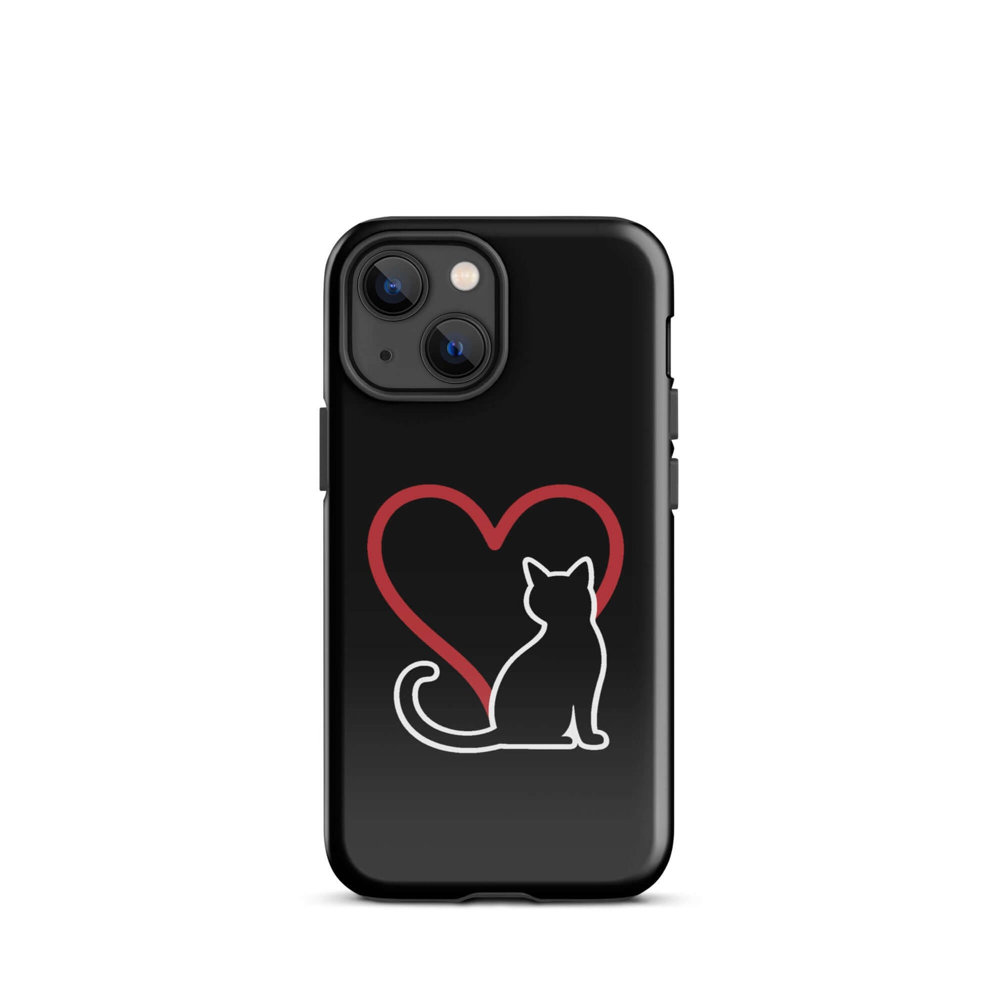 Phone Case for iPhone featuring a black cat silhouette and red heart design for cat lovers.