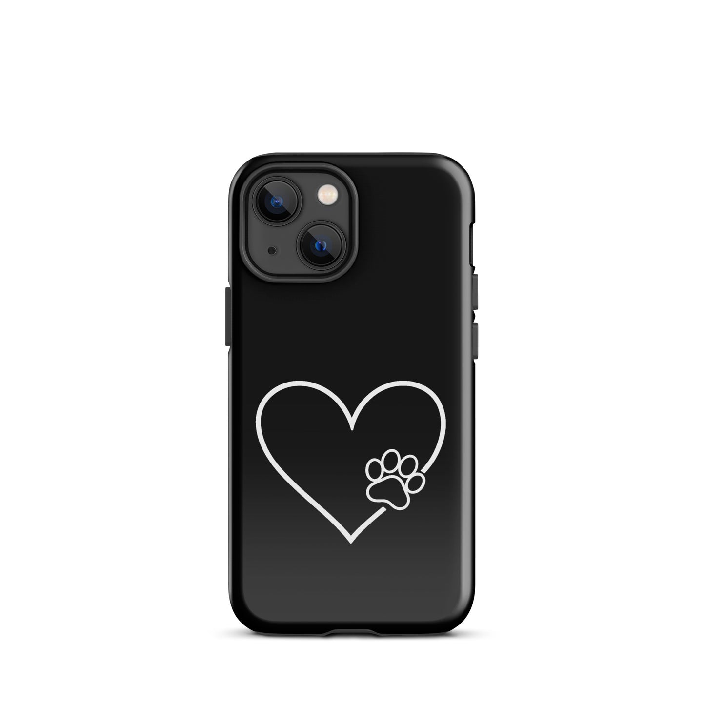 Phone Case for iPhone with heart and paw print design for pet enthusiasts, blending style and protection in sleek black.