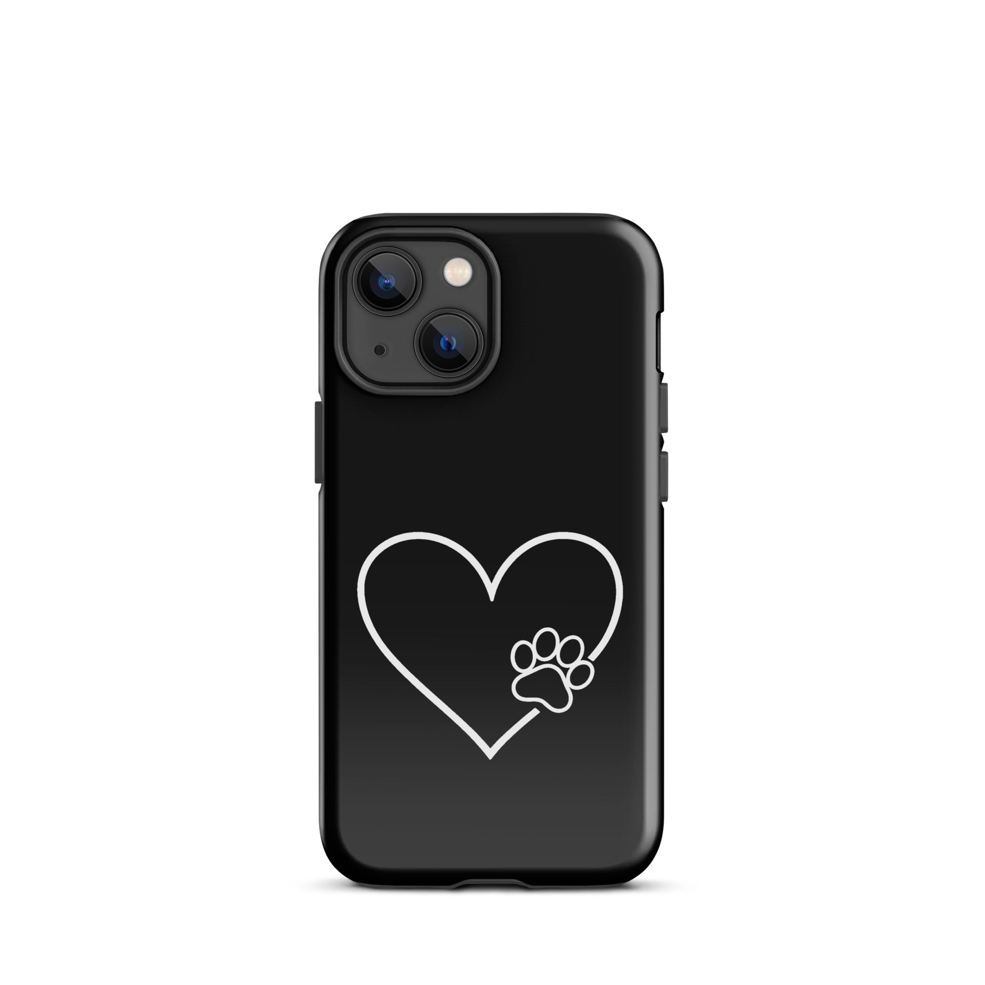 Phone Case for iPhone with heart and paw print design for pet enthusiasts, blending style and protection in sleek black.
