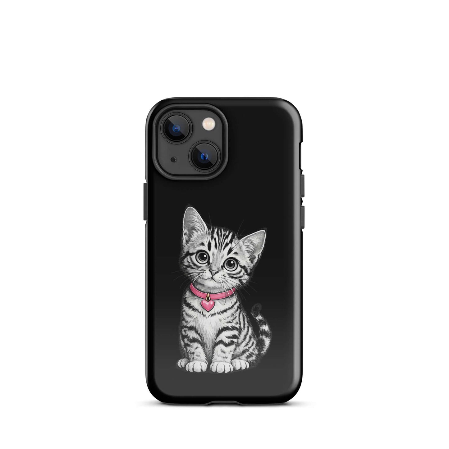 Phone Case for iPhone featuring pencil sketch kitten with pink heart charm, offering artistic charm and premium protection.