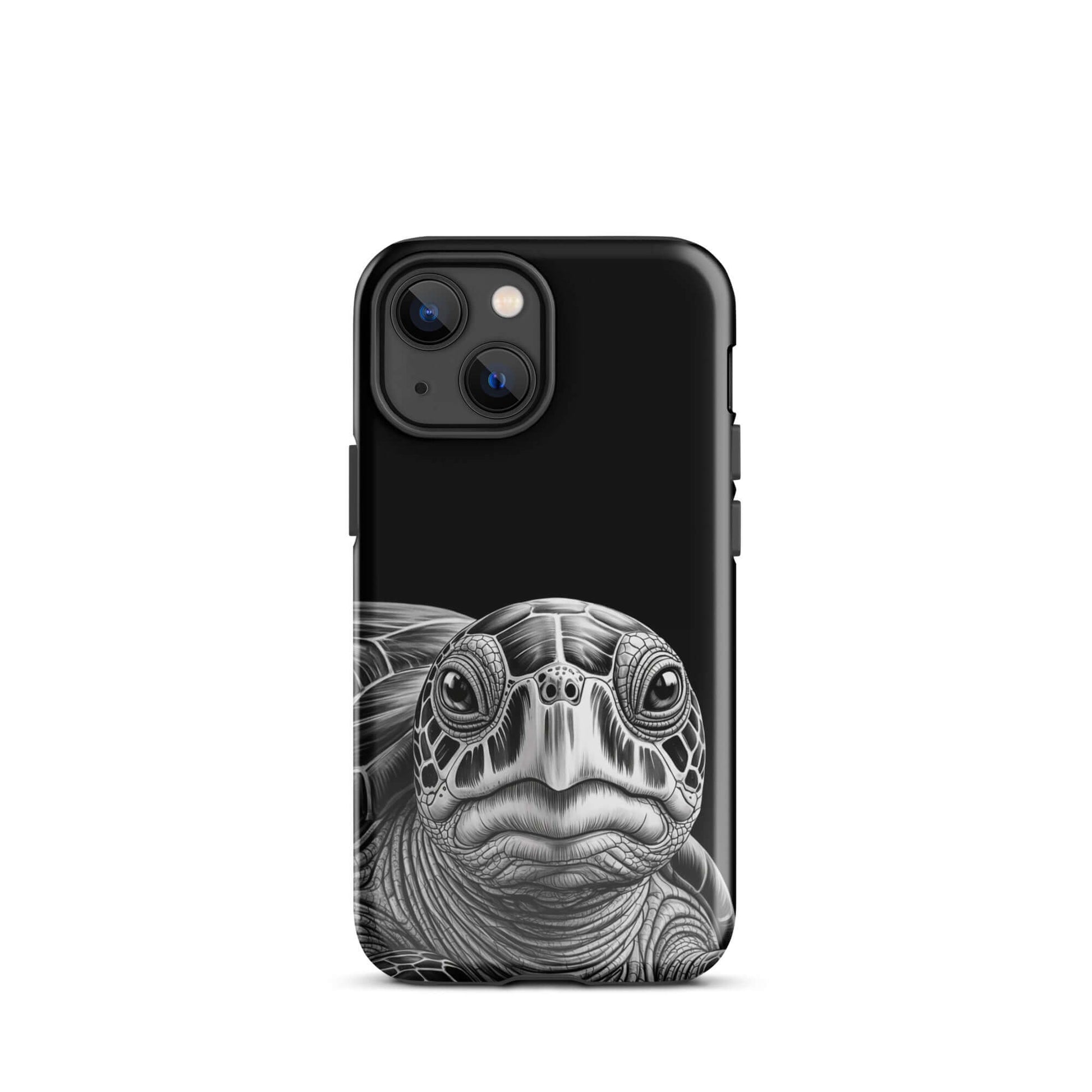 Phone Case with ancient sea turtle art design for iPhone protection, featuring detailed black-and-white pencil sketch.