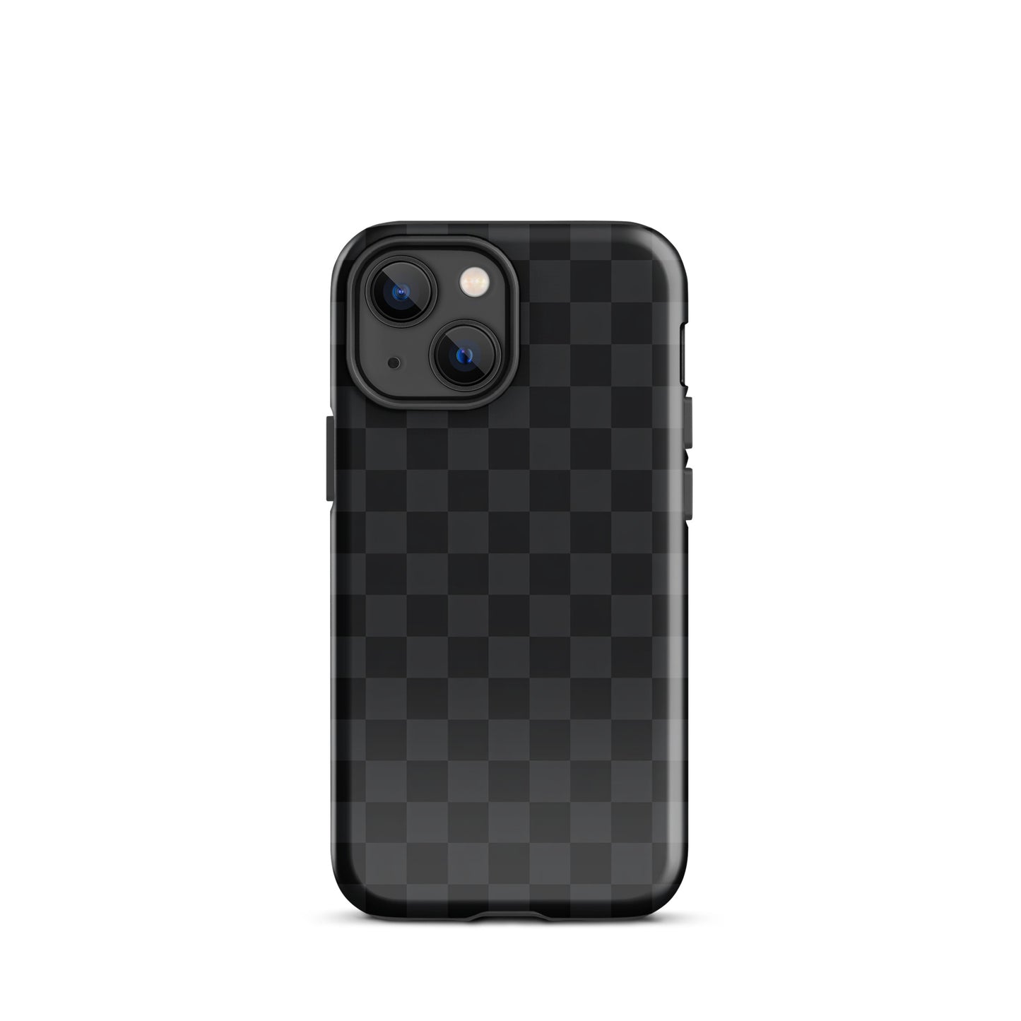Phone Case for iPhone in black and charcoal checkered design, perfect for modern minimalists, combining protection and style.