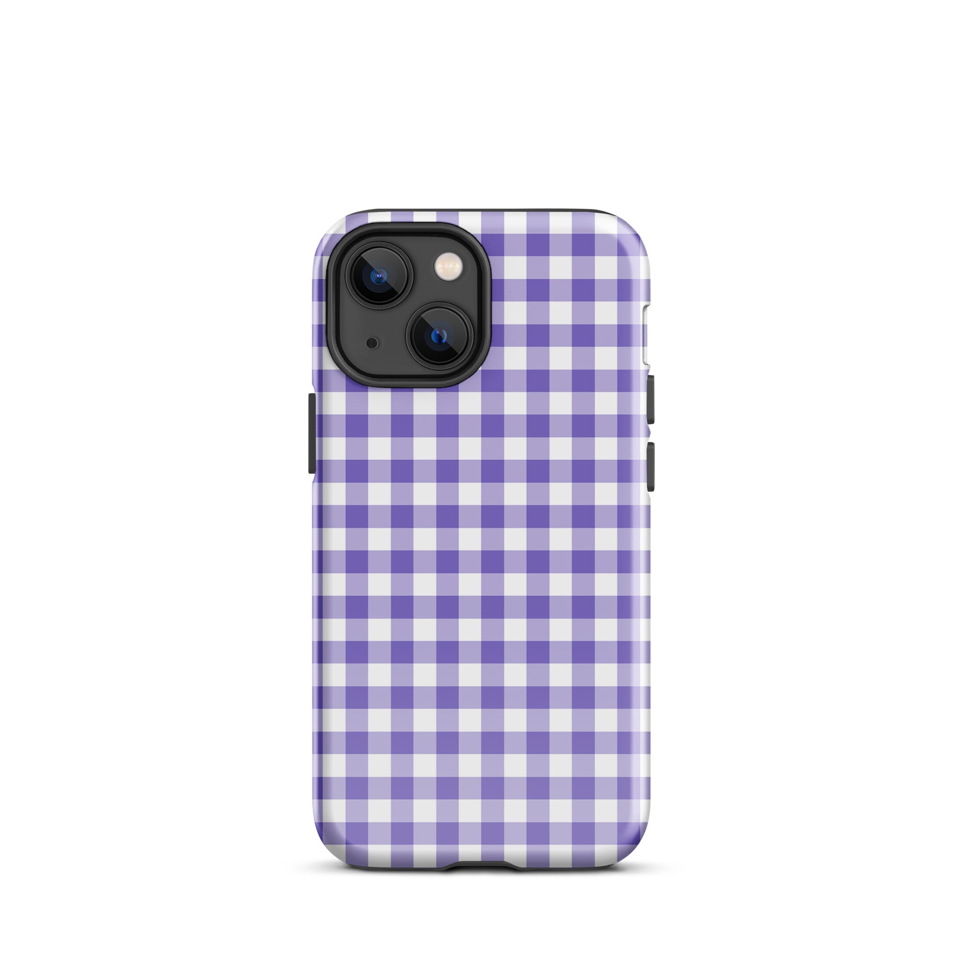 Phone Case with purple and white gingham pattern for iPhone, showcasing chic style and durability.