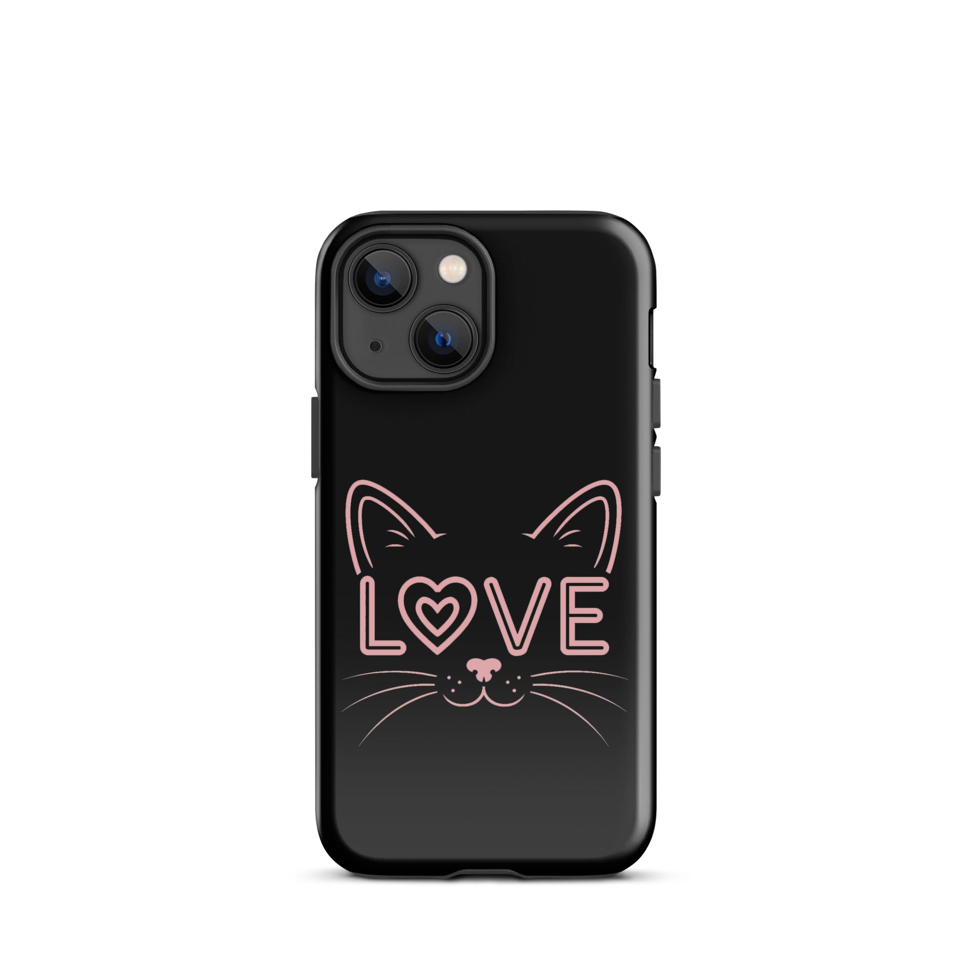 Cat Love phone case for iPhone with minimalist cat design and "love" text.