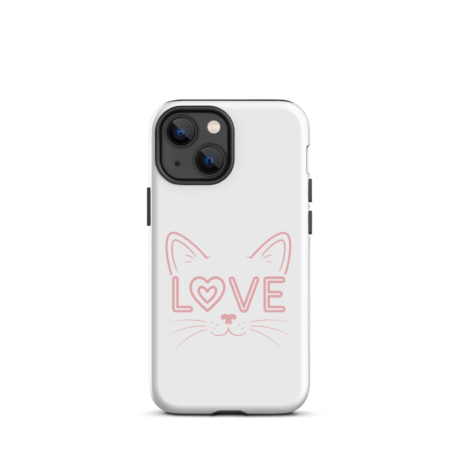 Cat Love iPhone case with minimalist cat face and love accent
