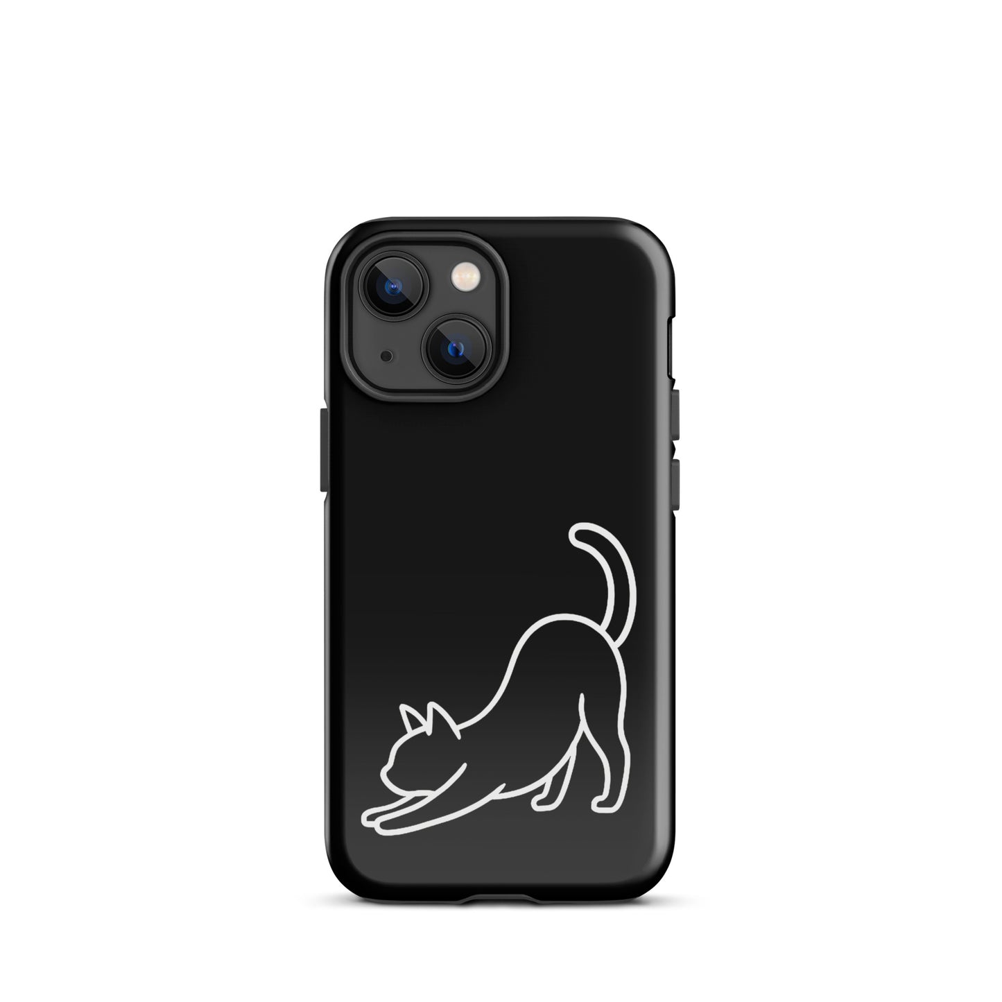 Phone Case with minimalist stretching cat design for iPhone, protection and style for cat lovers.