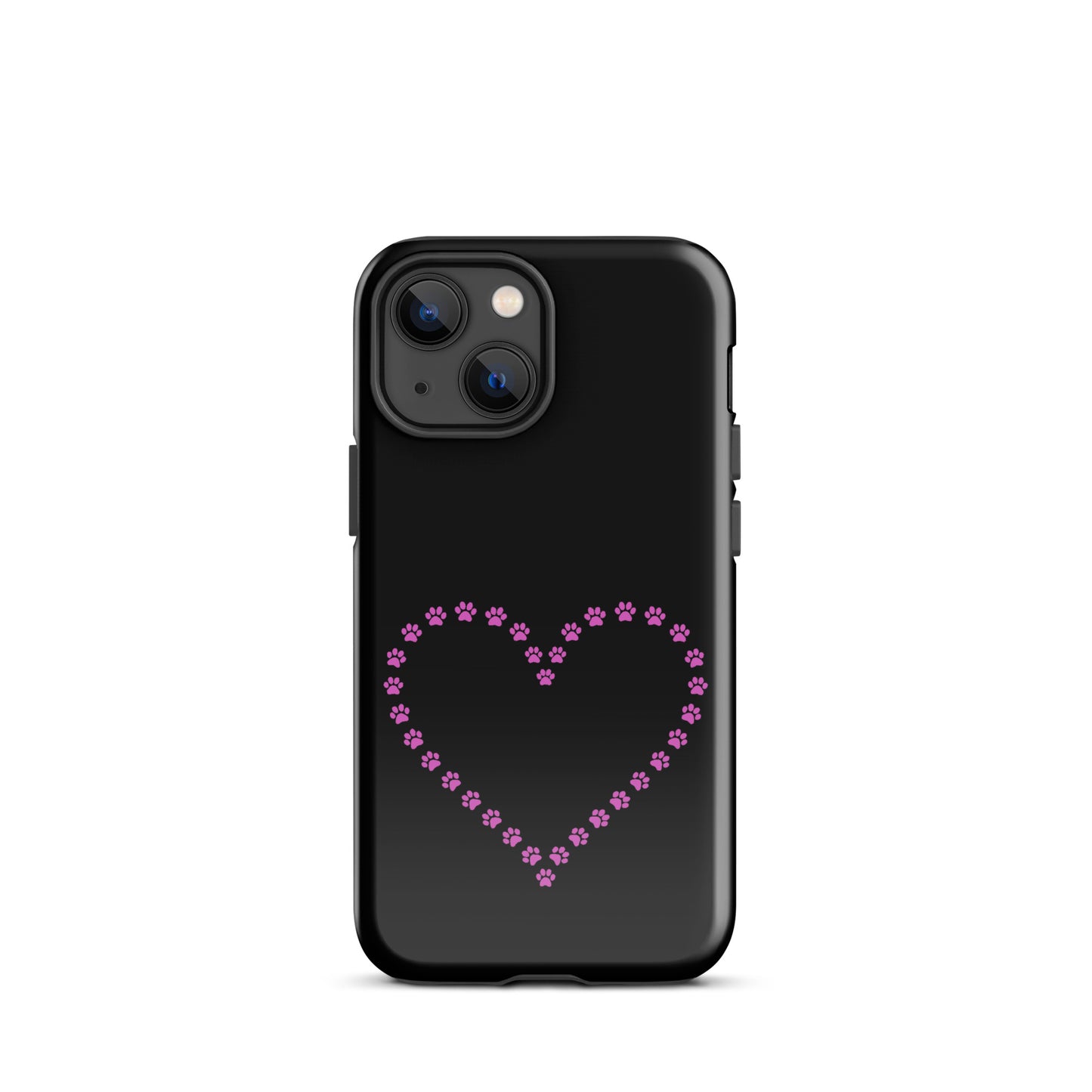 Phone Case with cute pink paw print heart design for pet lovers, fits iPhone, durable and playful protection for cat and dog parents.