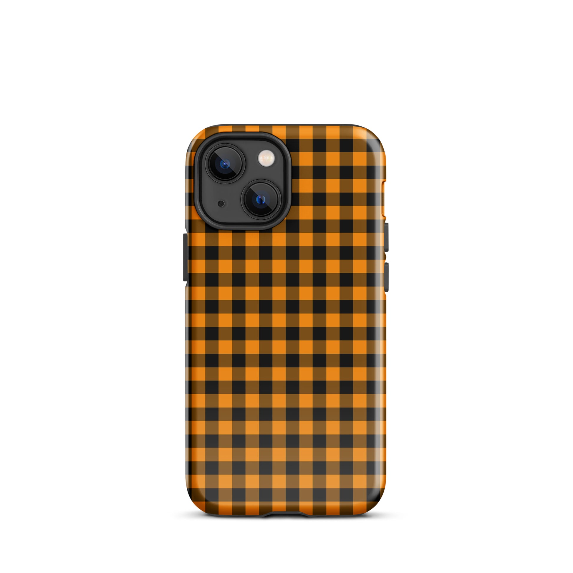 phone case with black-and-orange gingham autumn theme for iPhone, chic and durable design