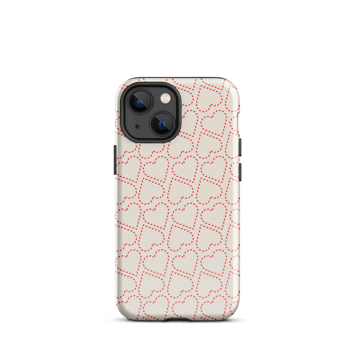 Phone Case for iPhone with holiday candy cane heart pattern, featuring red-and-white stripes for a cozy seasonal vibe.