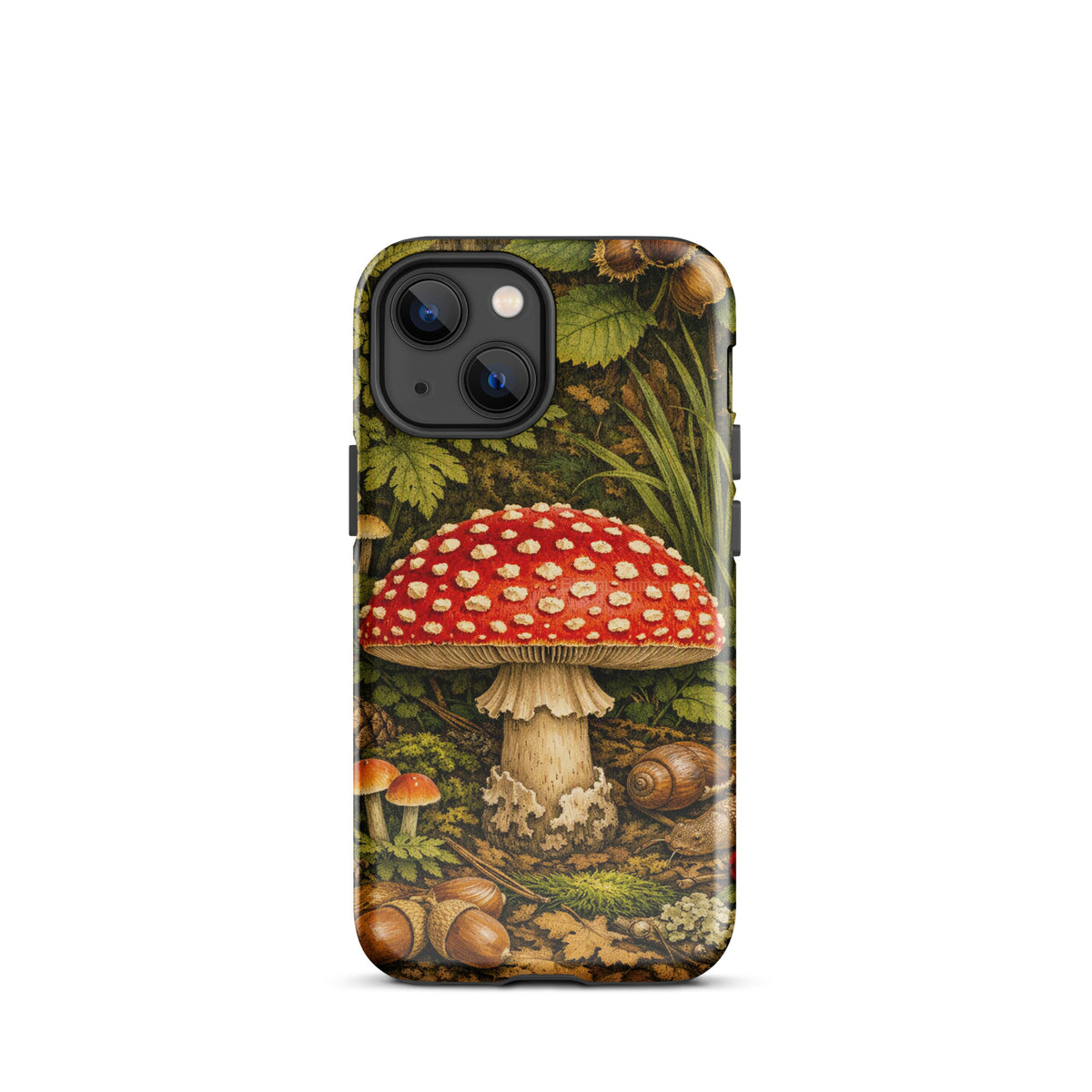 Phone Case featuring Amanita muscaria mushroom design in lush forest setting for iPhone.