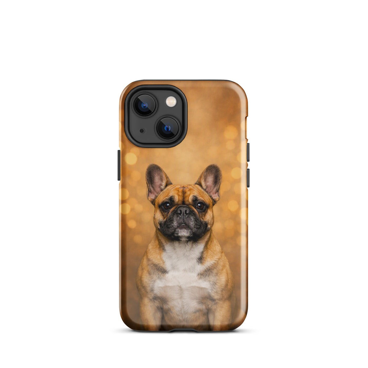 Phone Case for iPhone featuring French Bulldog portrait with warm glow background.