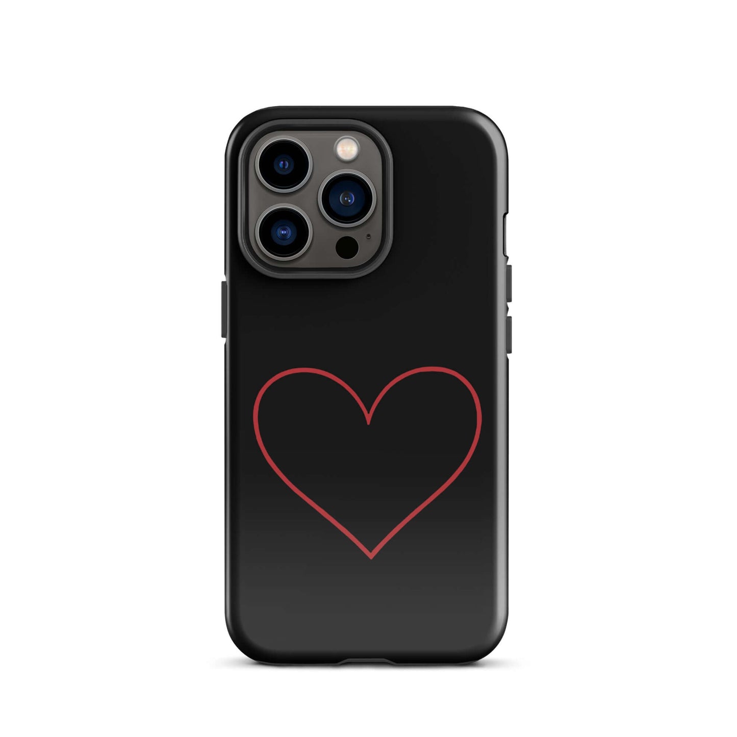 Phone Case for iPhone featuring a minimalist crimson heart design on a sleek black background.
