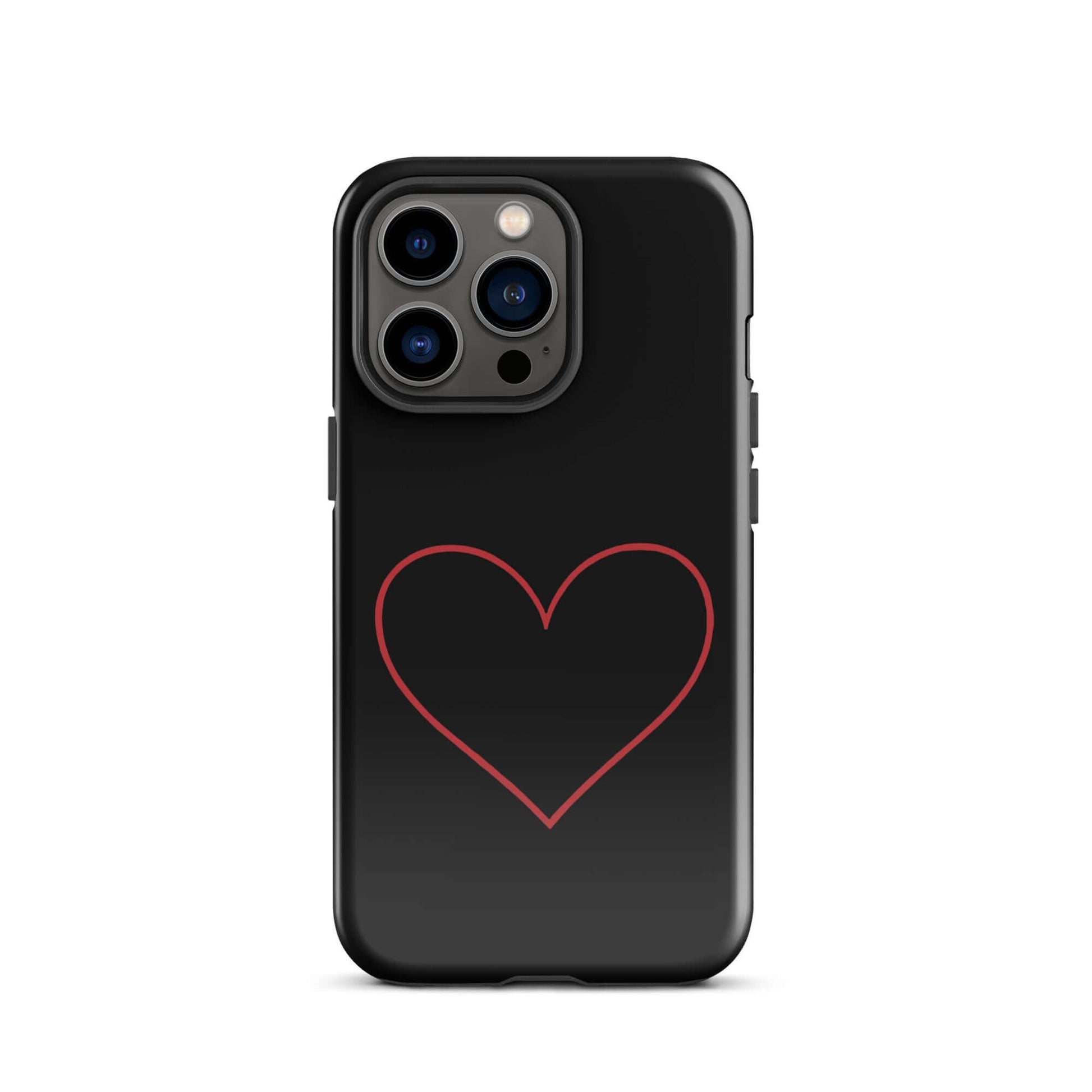 Phone Case for iPhone featuring a minimalist crimson heart design on a sleek black background.