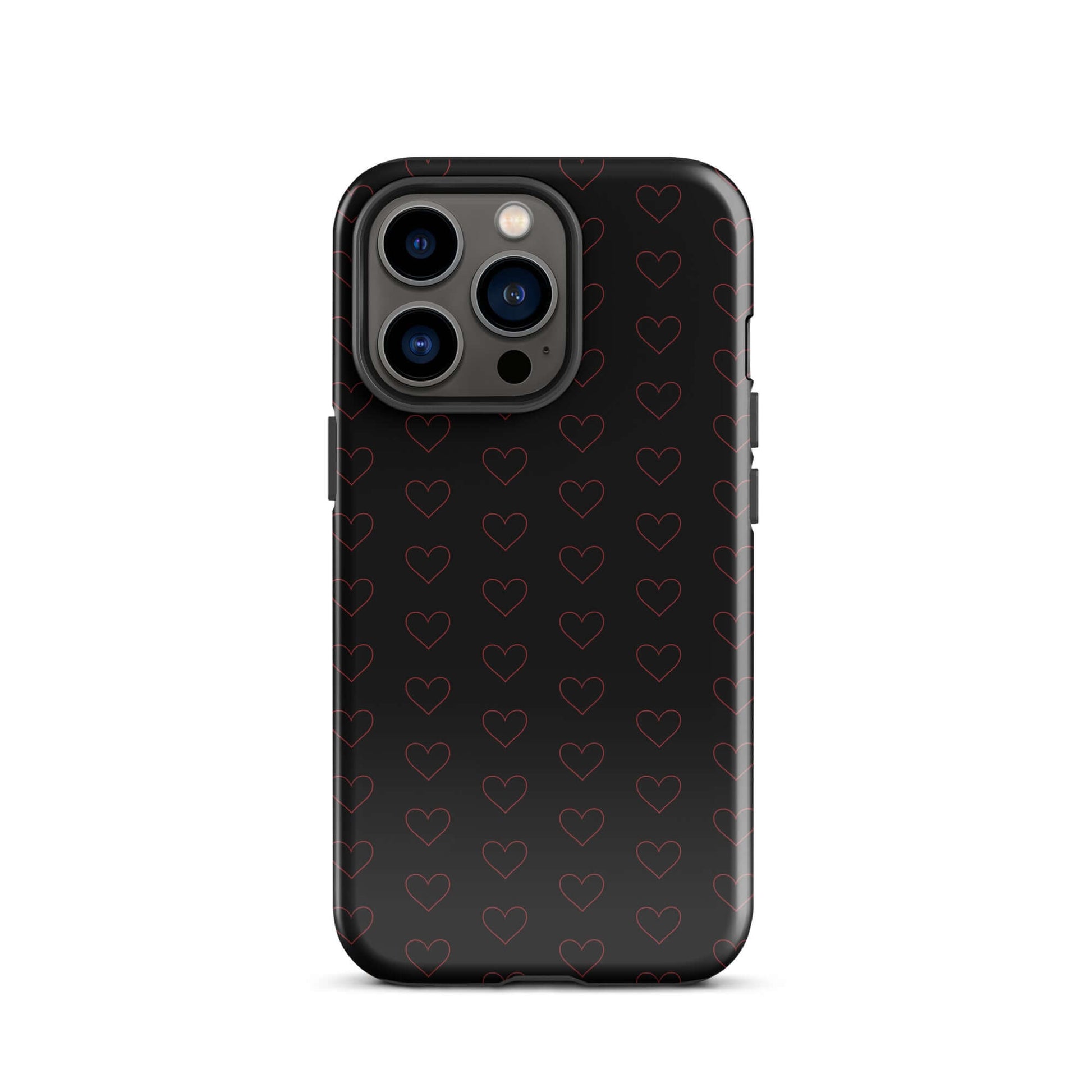Phone Case for iPhone featuring a stylish crimson heart pattern on a sleek black background.