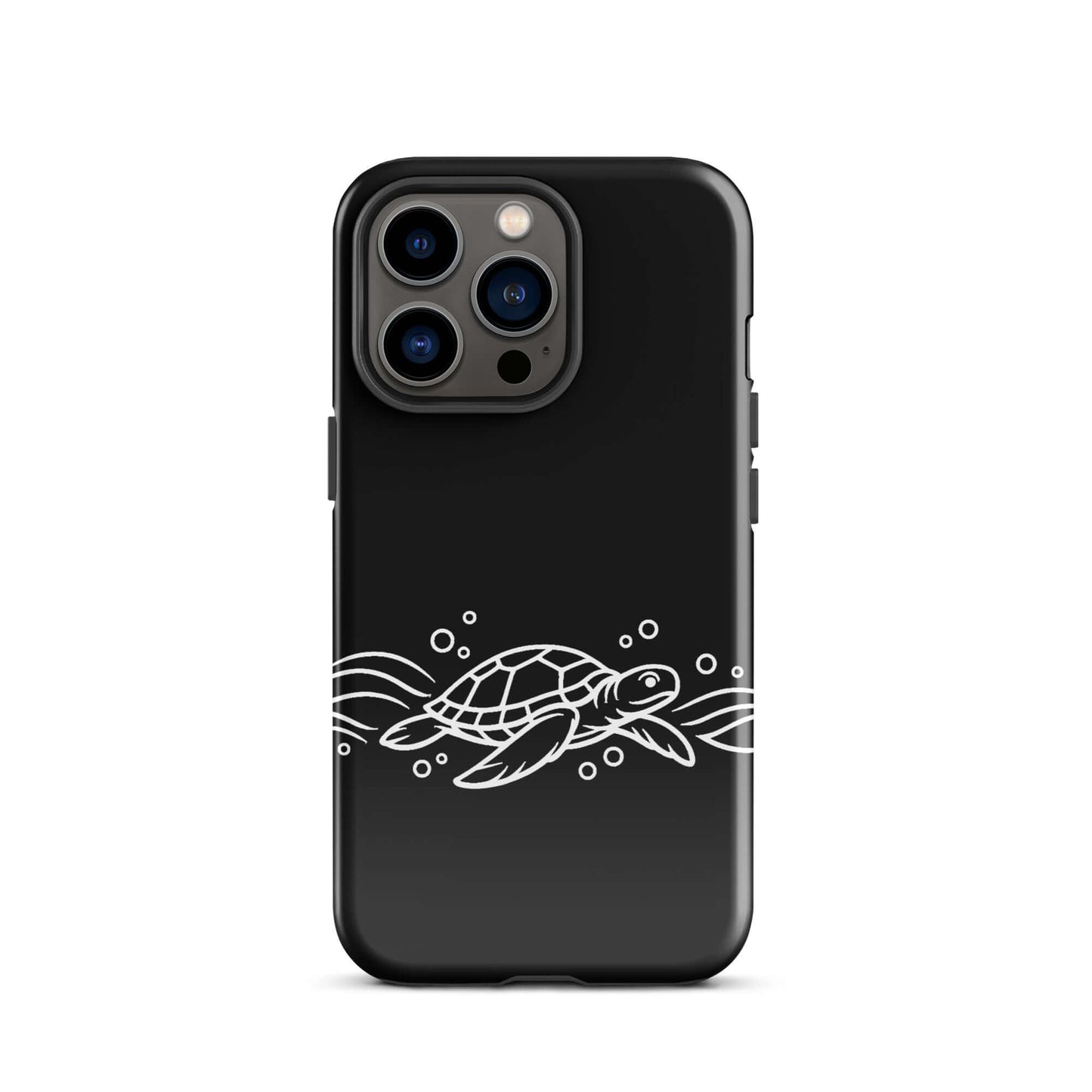 Phone Case for iPhone featuring a minimalist sea turtle design with abstract waves and bubbles.