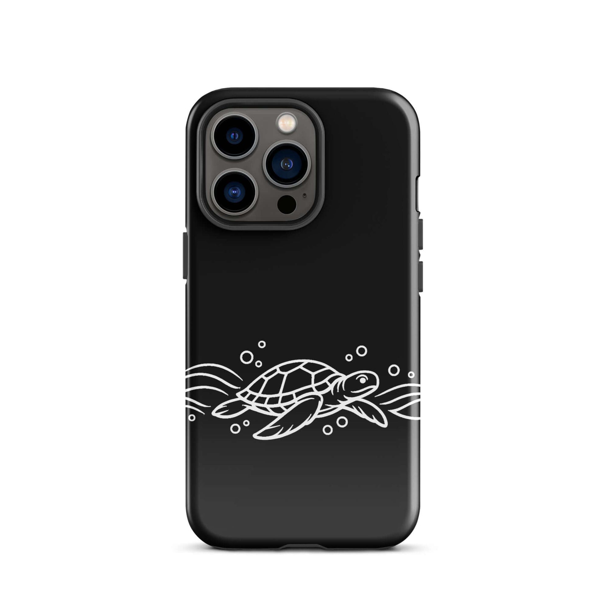 Phone Case for iPhone featuring a minimalist sea turtle design with abstract waves and bubbles.