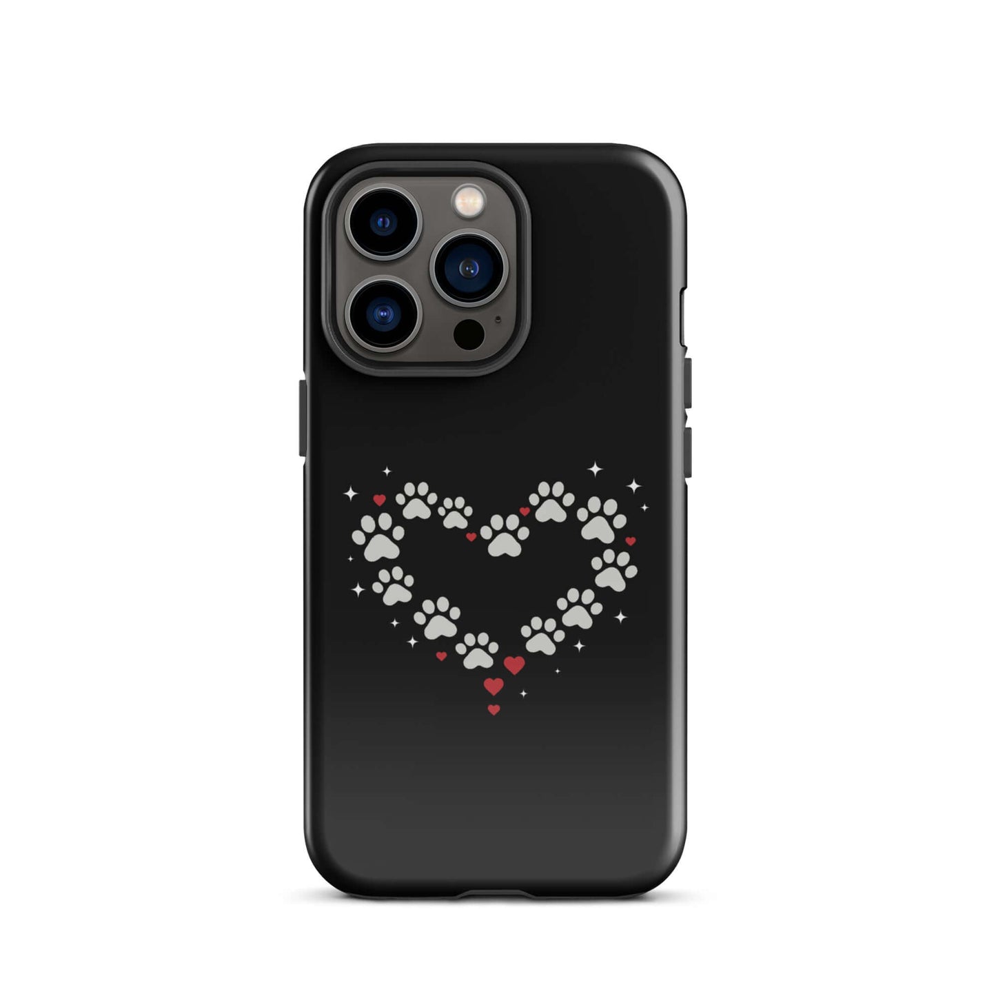 Phone Case featuring a paw-print heart design for stylish pet lovers on a black background.