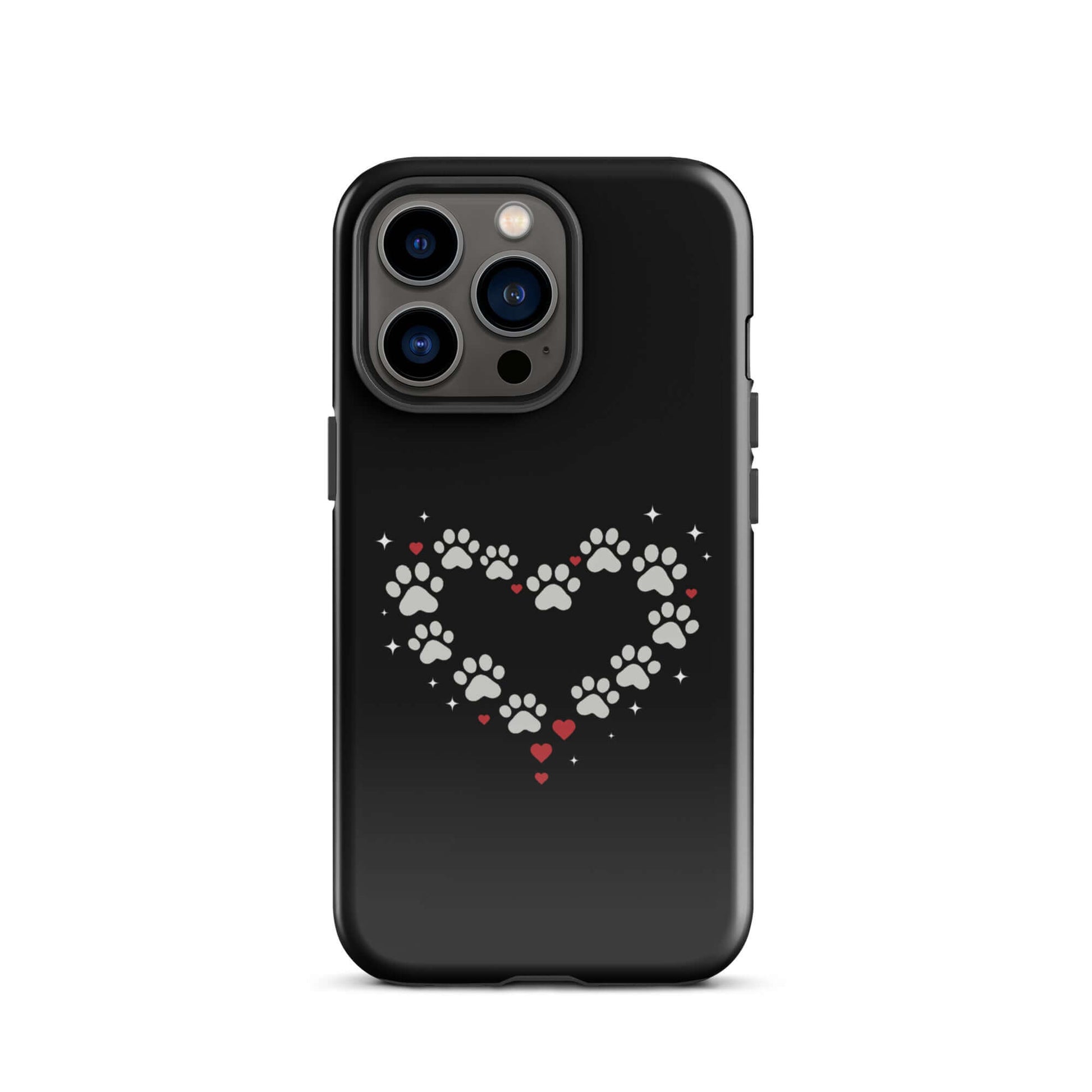 Phone Case featuring a paw-print heart design for stylish pet lovers on a black background.