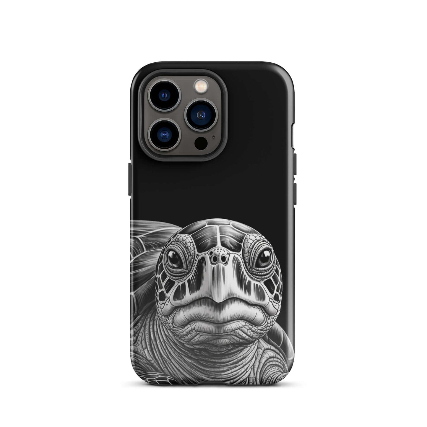 Phone Case for iPhone featuring an ancient sea turtle in black-and-white with intricate shell design, offering timeless protection.