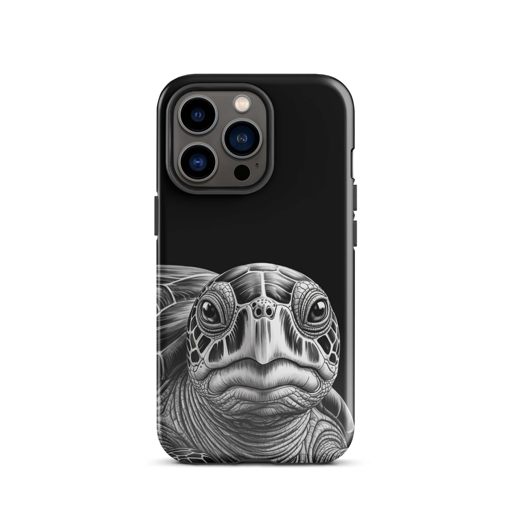 Phone Case for iPhone featuring an ancient sea turtle in black-and-white with intricate shell design, offering timeless protection.