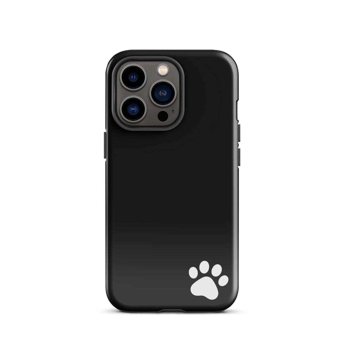 Phone Case for iPhone: Black Tough Case with white paw print design, minimalist style, perfect for pet lovers and animal enthusiasts