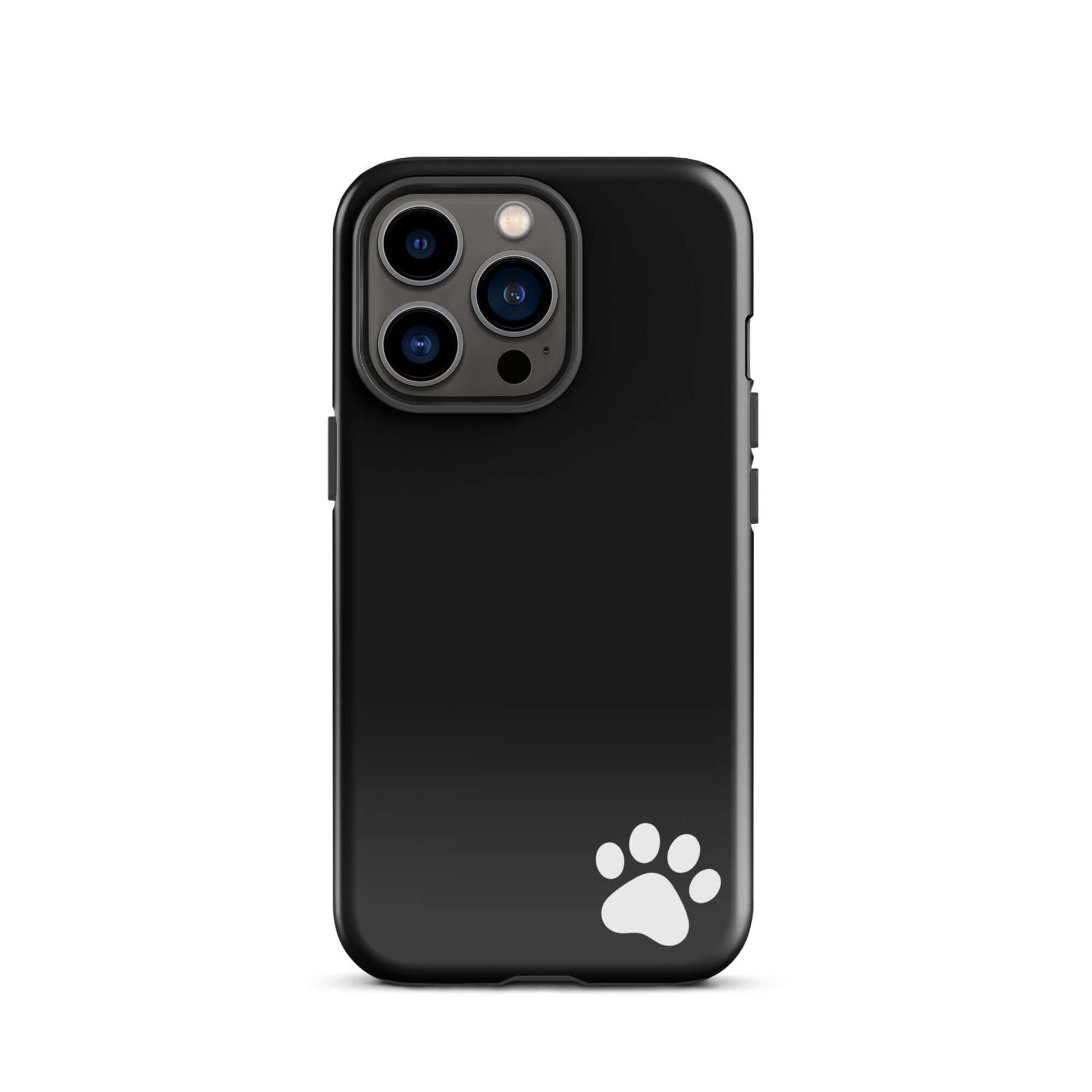 Phone Case for iPhone: Black Tough Case with white paw print design, minimalist style, perfect for pet lovers and animal enthusiasts