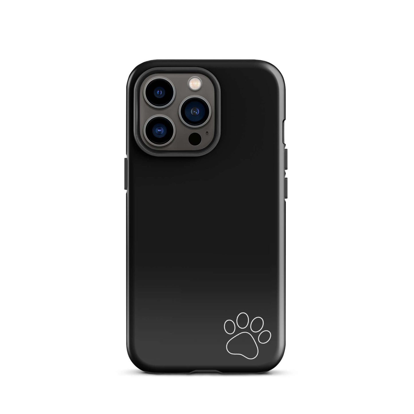 Phone Case for iPhone with black finish and white paw print design in bottom right corner, offering a minimalist and chic style.