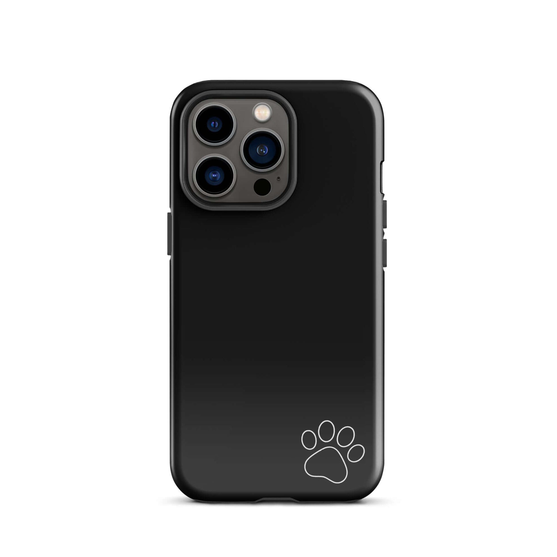 Phone Case for iPhone with black finish and white paw print design in bottom right corner, offering a minimalist and chic style.