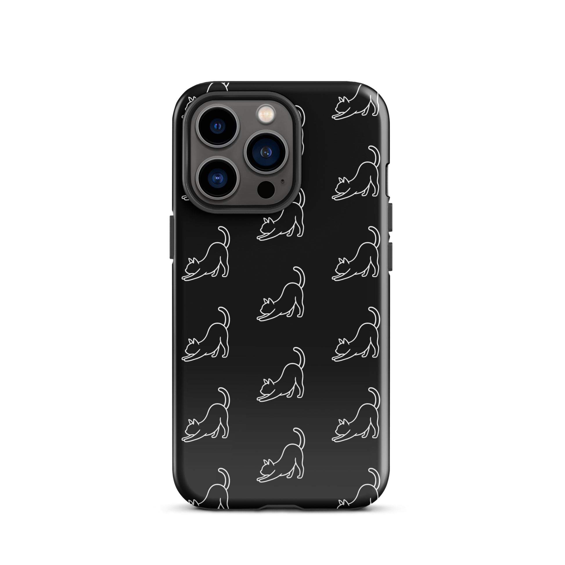 Phone Case for iPhone with minimalist stretching cat pattern, showcasing artistic design and protection for modern cat lovers.