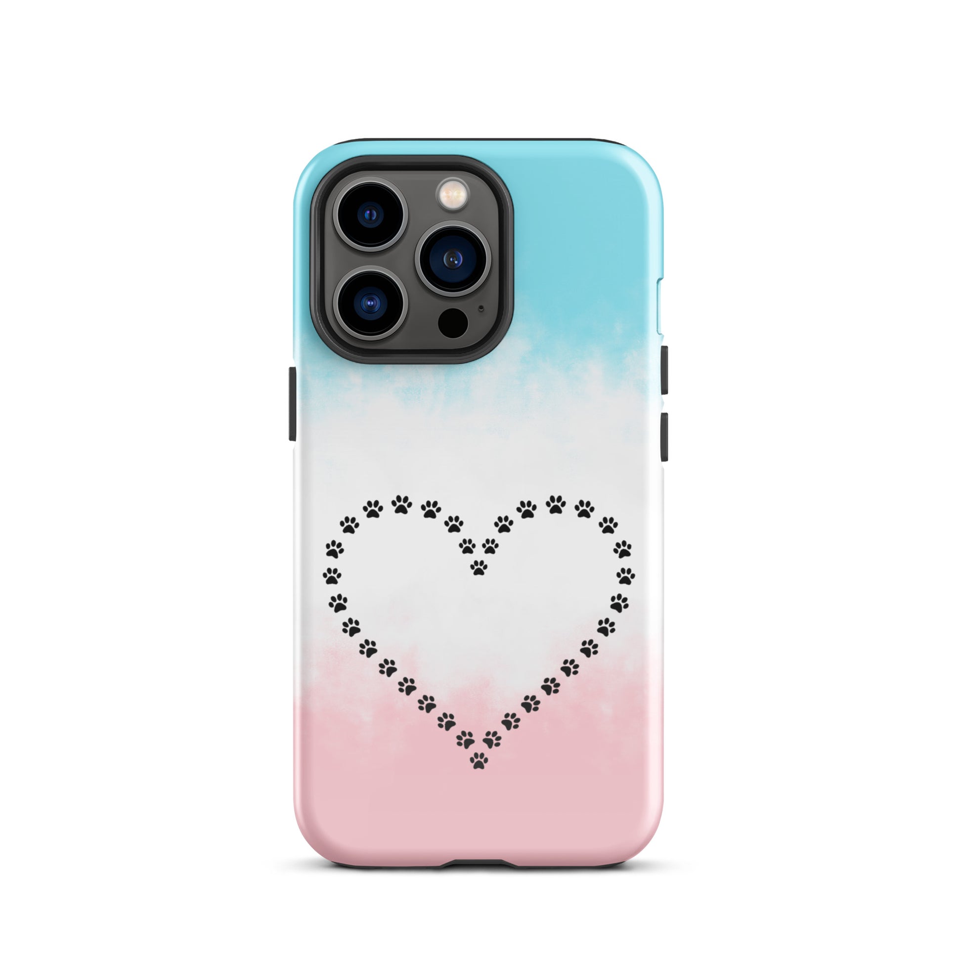 Phone Case for iPhone with cute paw print heart design on pastel background, perfect for pet lovers.