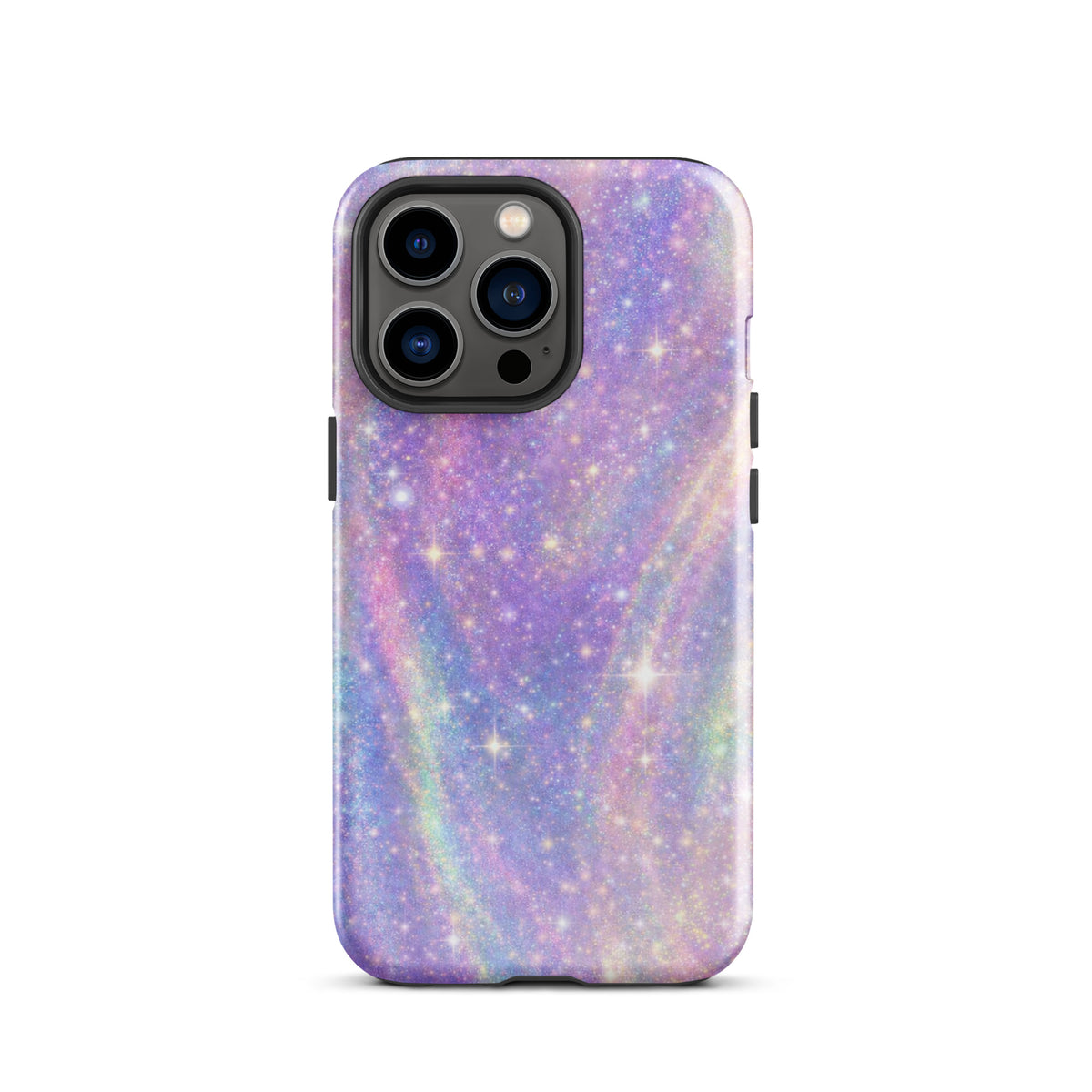 Phone Case for iPhone with cosmic dream swirl design in pastel purples, pinks, blues, and golden sparkles