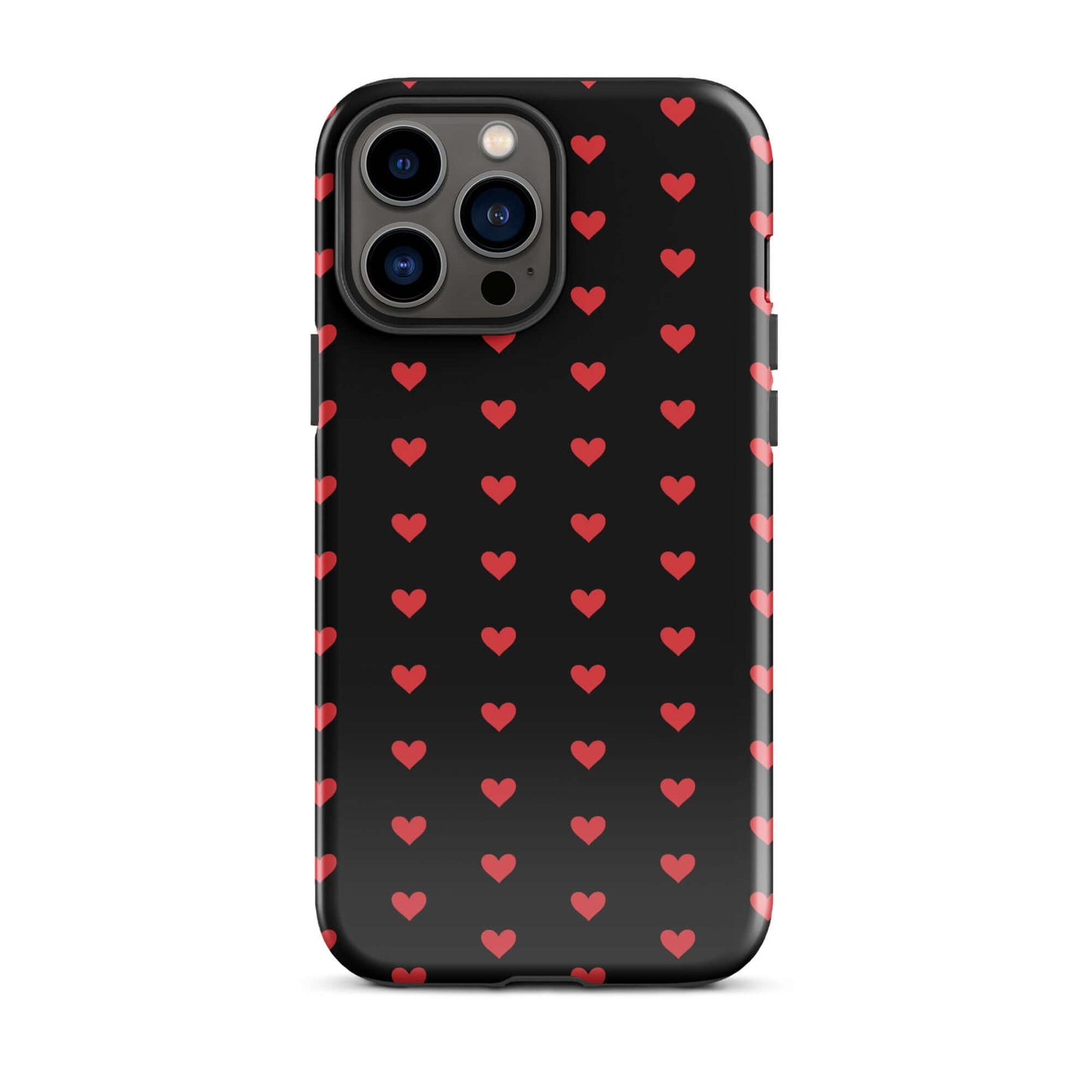 Phone Case for iPhone featuring fiery red hearts on a black background, combining bold design with premium protection.
