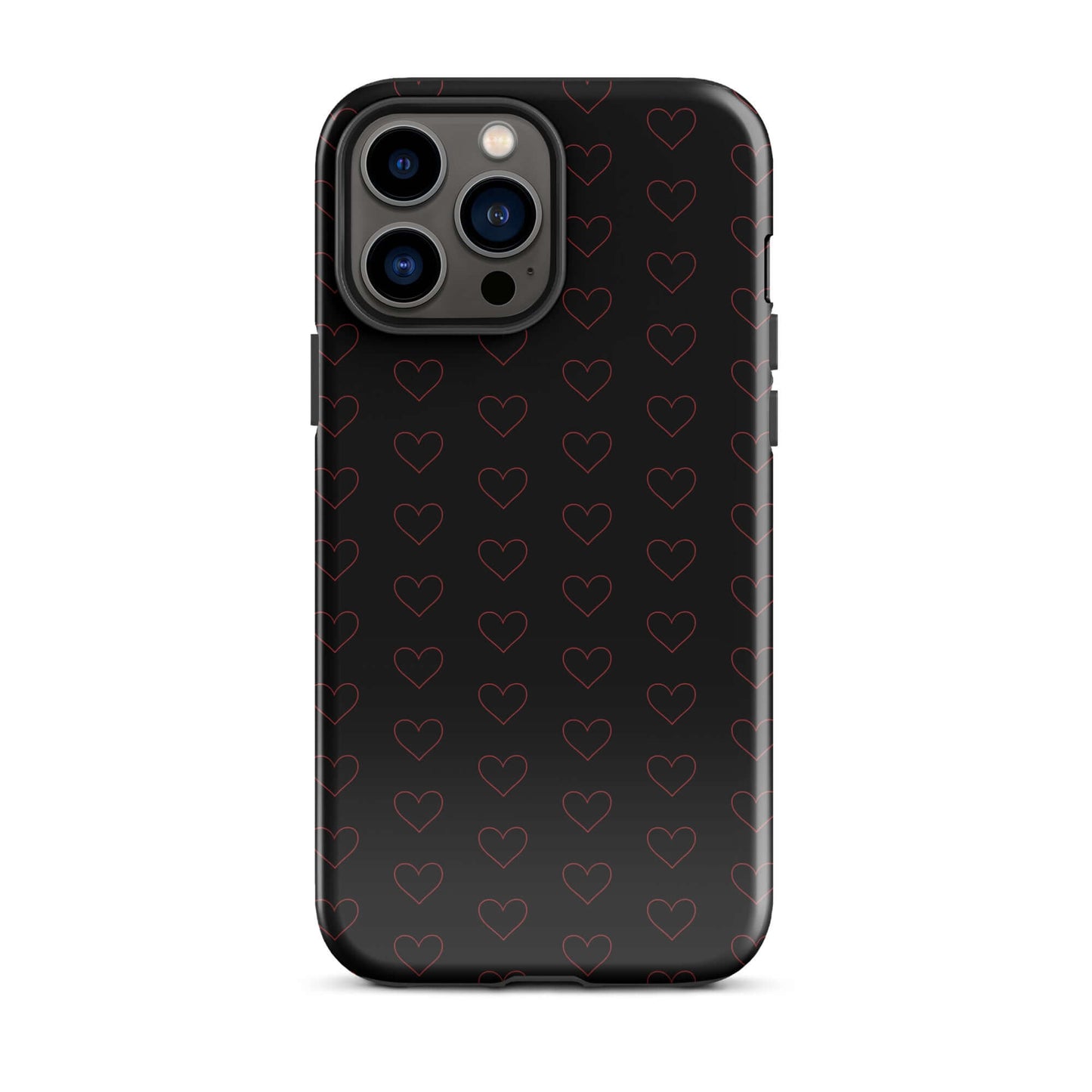 Phone Case for iPhone with a luxe crimson heart pattern on a sleek black background.