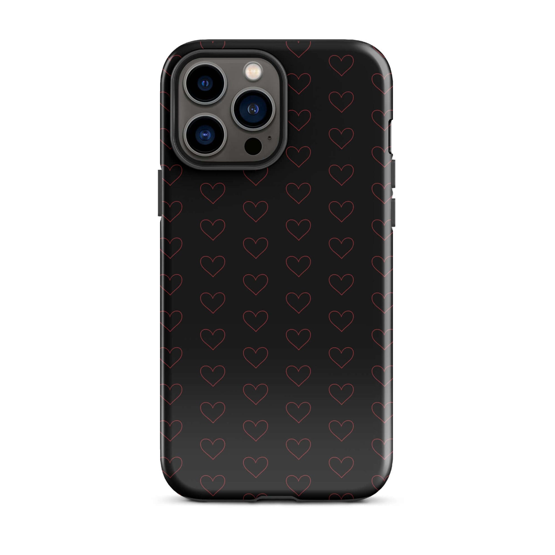 Phone Case for iPhone with a luxe crimson heart pattern on a sleek black background.