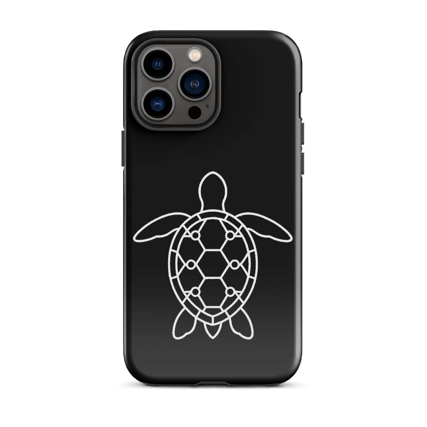 Phone case featuring a minimalist sea turtle silhouette and geometric shell design, perfect for modern iPhones.