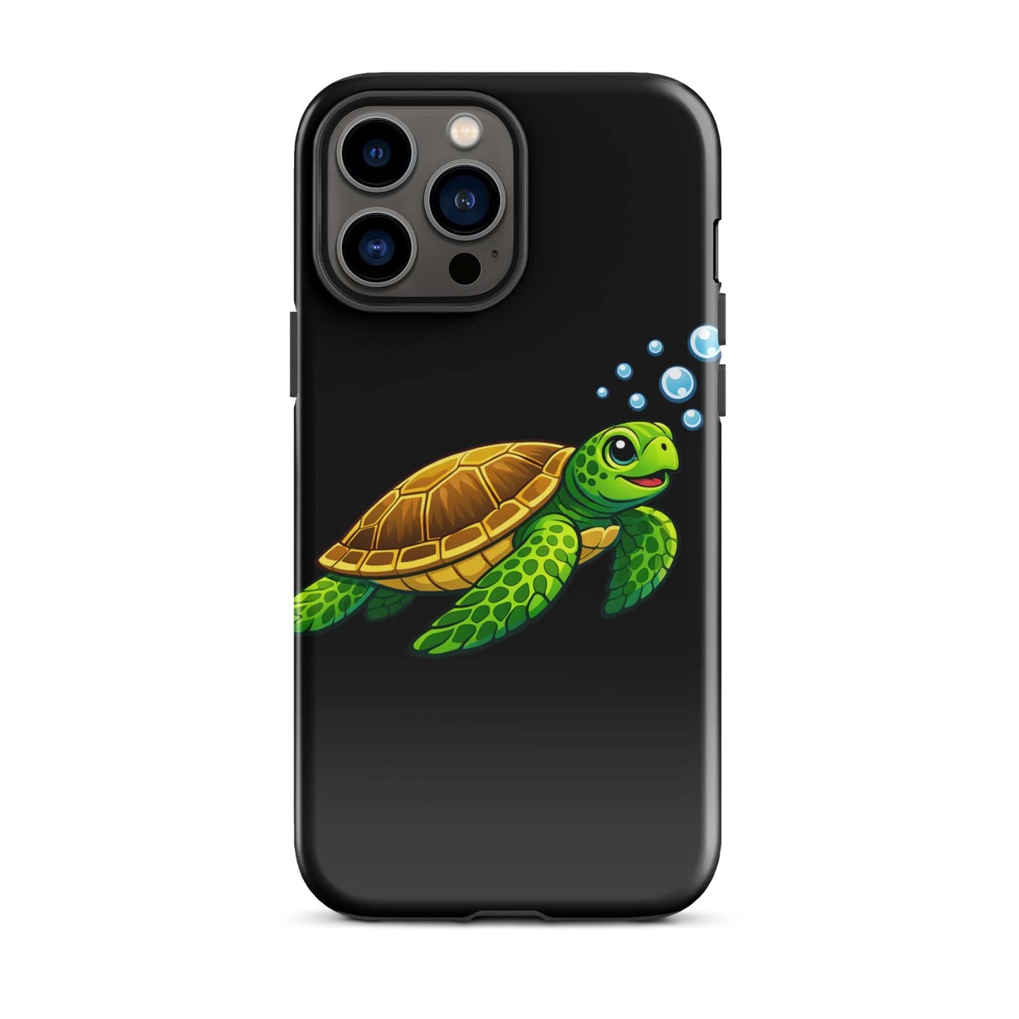 Phone Case featuring vibrant sea turtle artwork with bubbles, perfect for ocean-themed style.